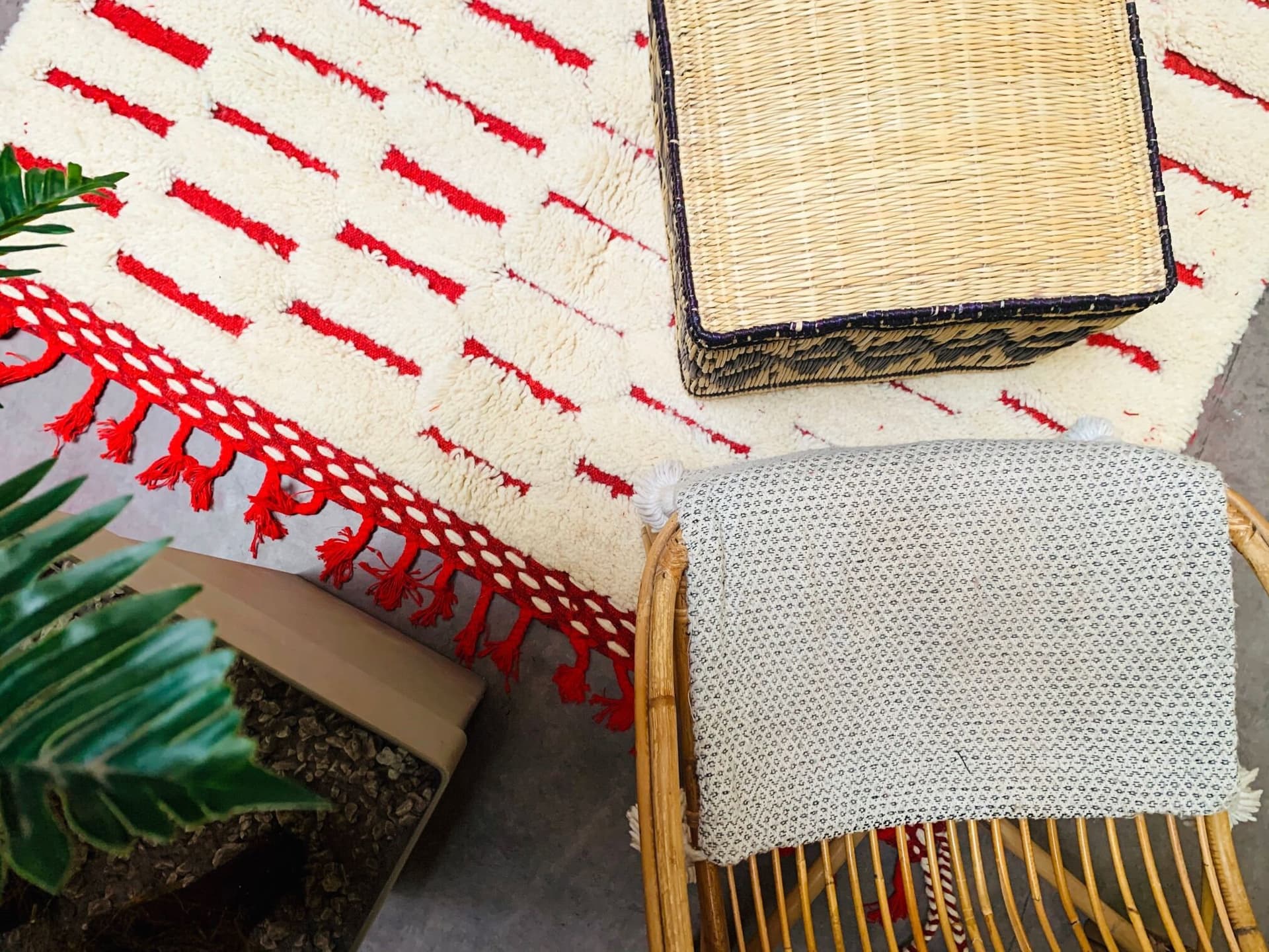 Ivory Red Brickwork Beni Ourain Rug