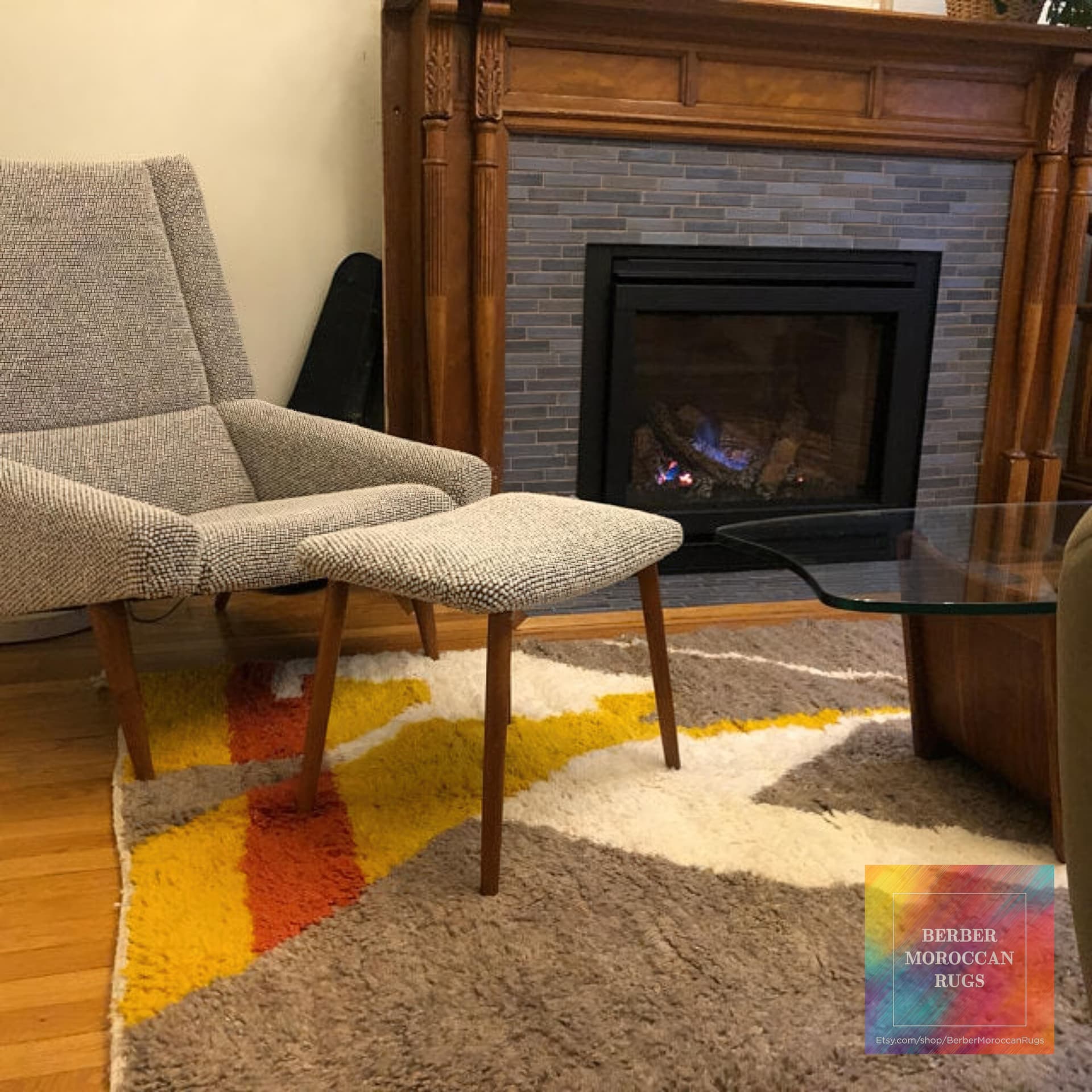 Neutral Orange Accent Beni Ourain Rug
