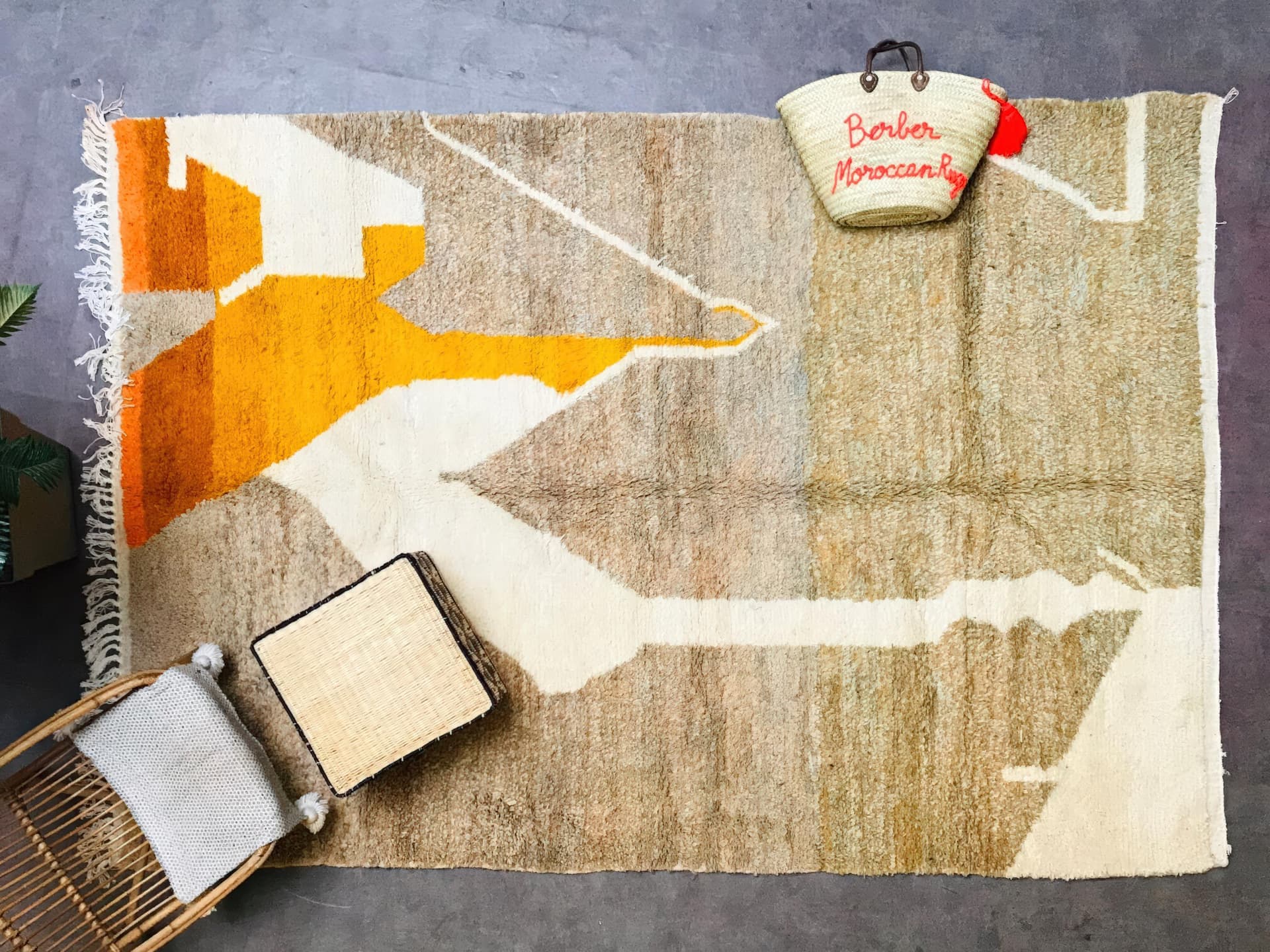 Neutral Orange Accent Beni Ourain Rug