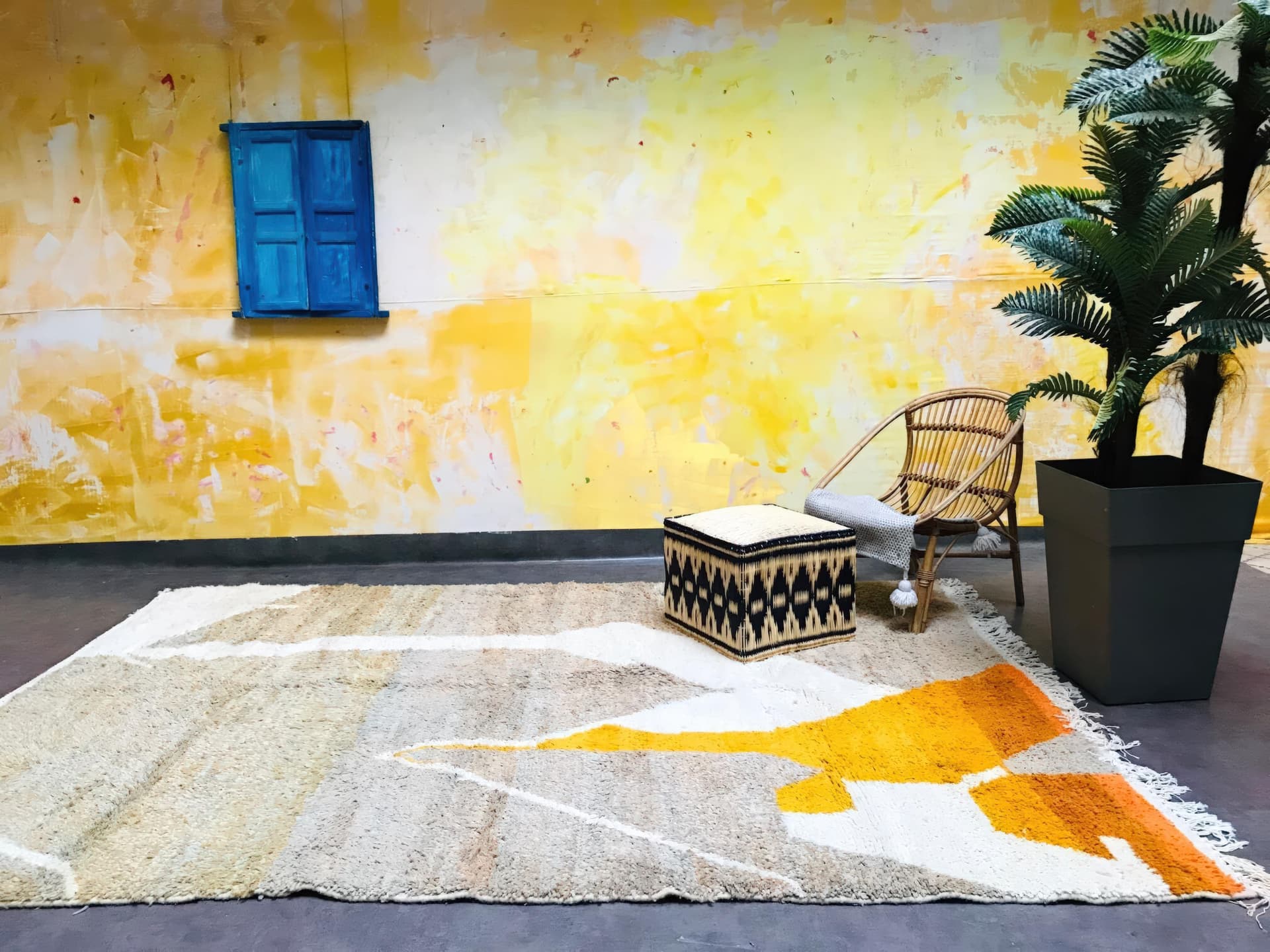 Neutral Orange Accent Beni Ourain Rug