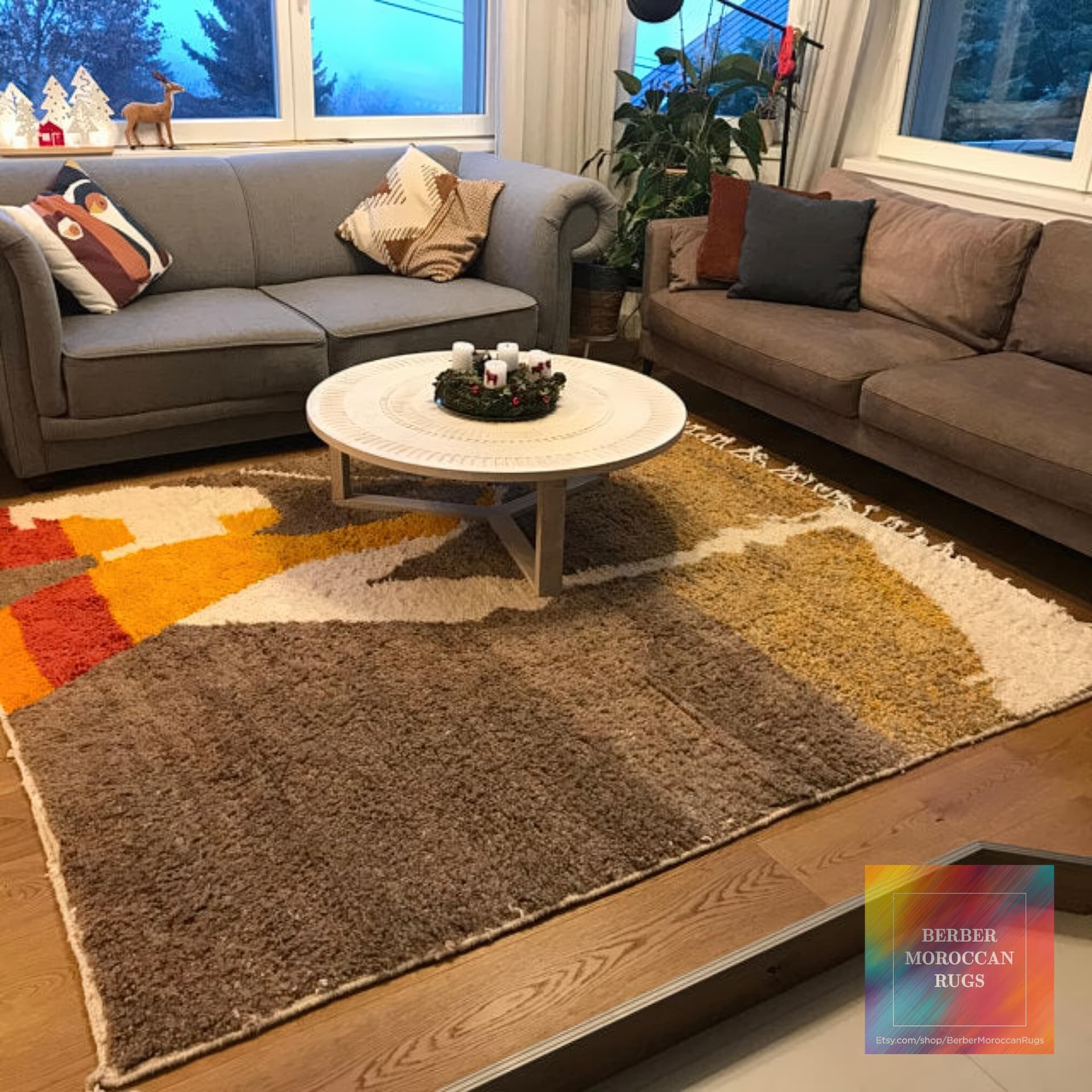 Neutral Orange Accent Beni Ourain Rug