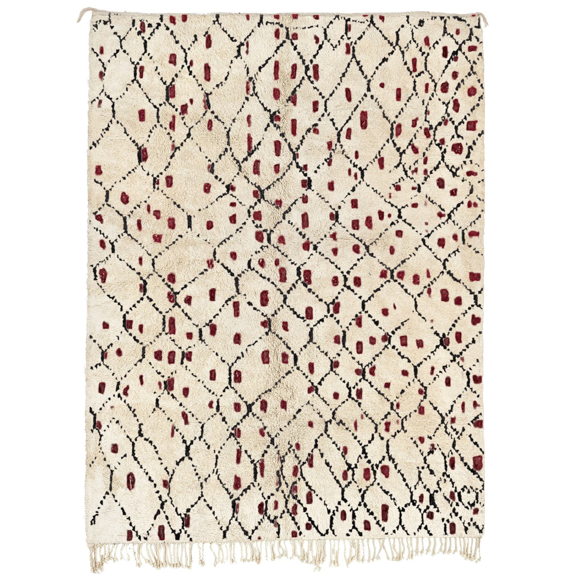 Moroccan Rug Beni Ourain 5x8 Wool Cream White Black Burgundy Boho Living Room Berber
