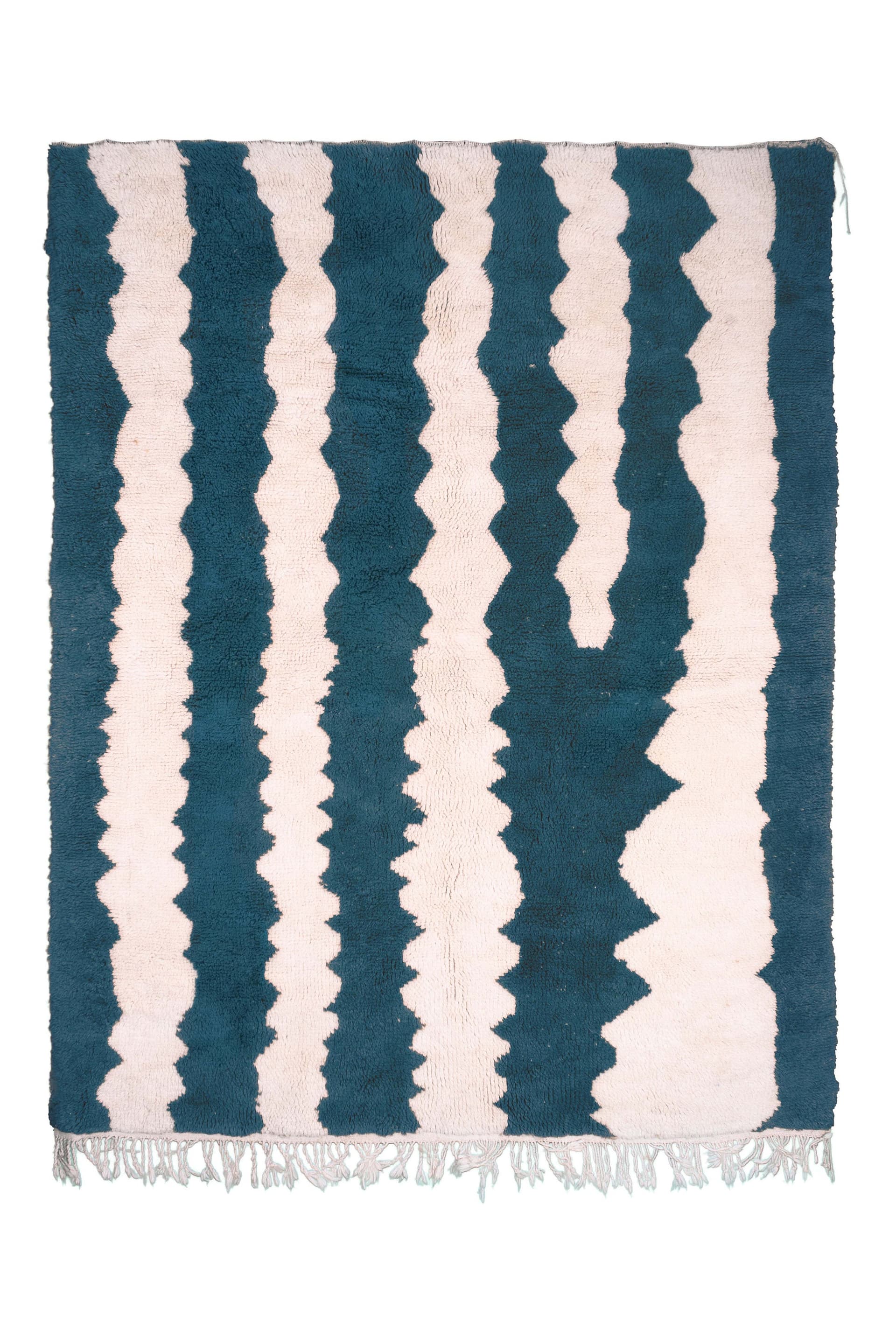 Blue Wavy Stripe Beni Mrirt Rug