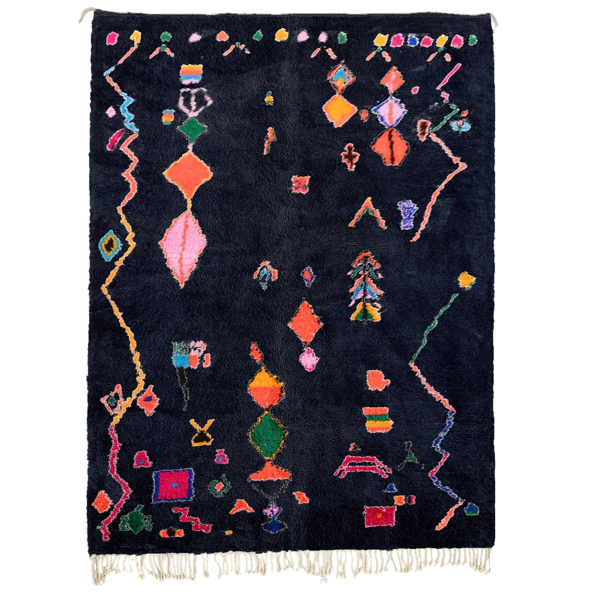 Moroccan Rug Handmade Wool Custom Size - Black Colorful Boho Area Rug for Living Room Bedroom – Berber