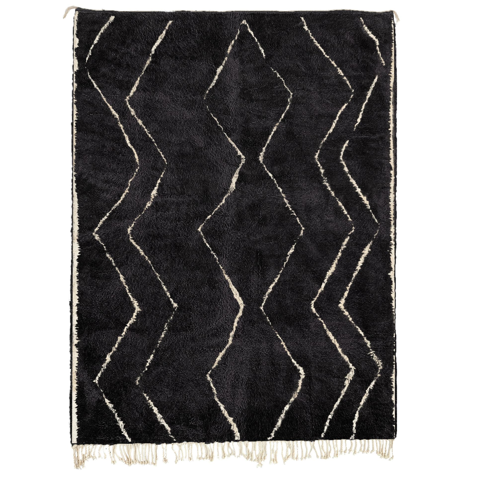 Black Wavy Diamond Beni Ourain Rug