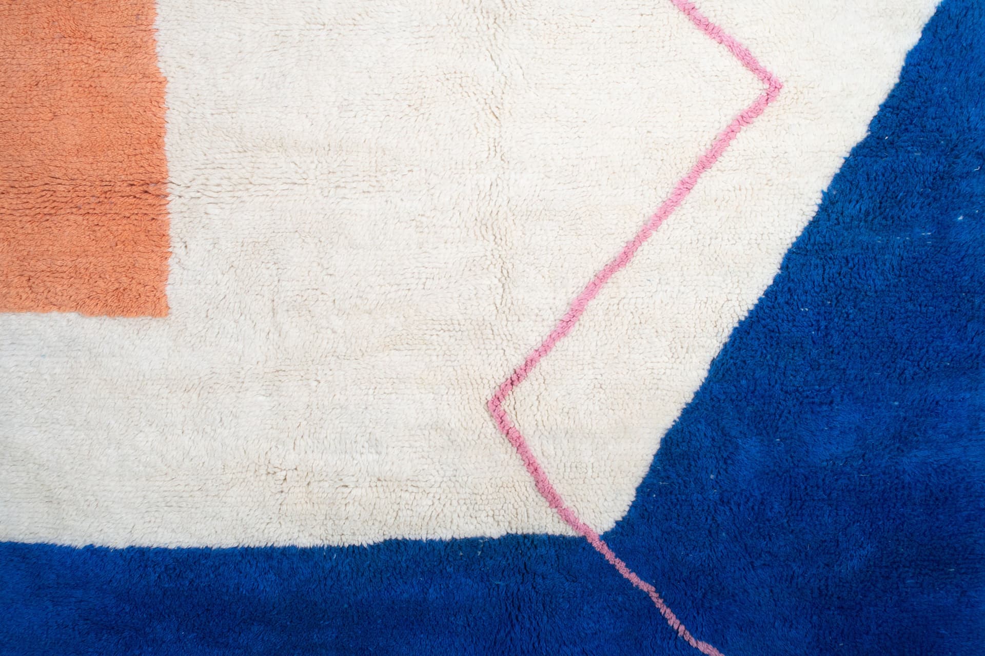 Moroccan Rug Mrirt 5x8 Wool Ivory White Cobalt Blue Blush Pink Peach Minimalist Living Room Berber