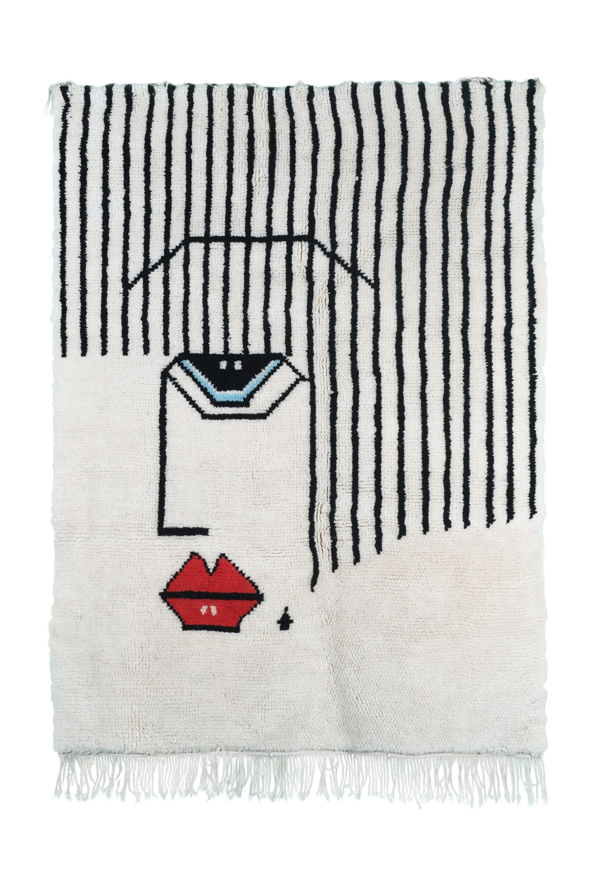 Moroccan Rug Mrirt 3x5 Wool Ivory Black Red Minimalist Living Room Berber