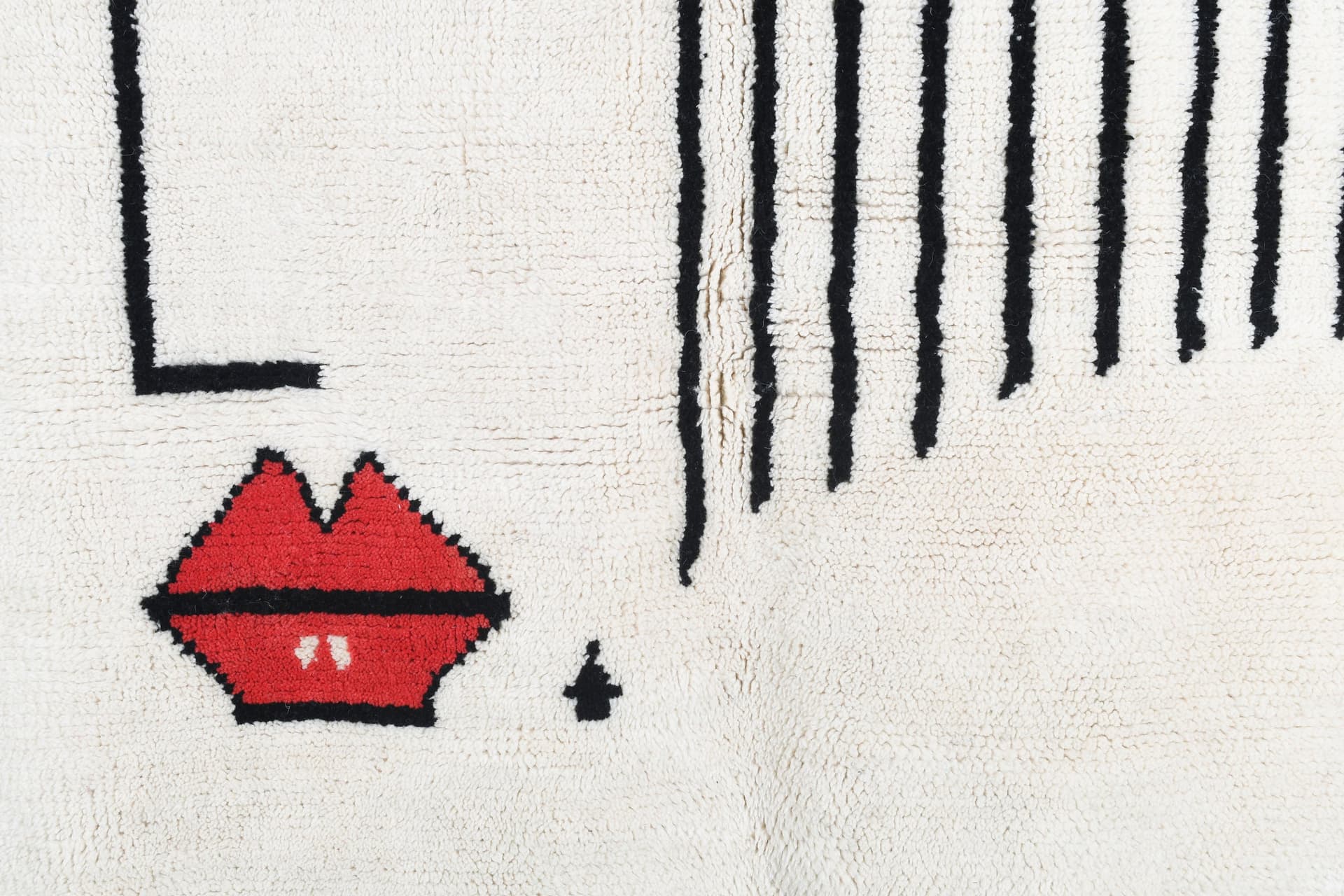 Moroccan Rug Mrirt 3x5 Wool Ivory Black Red Minimalist Living Room Berber