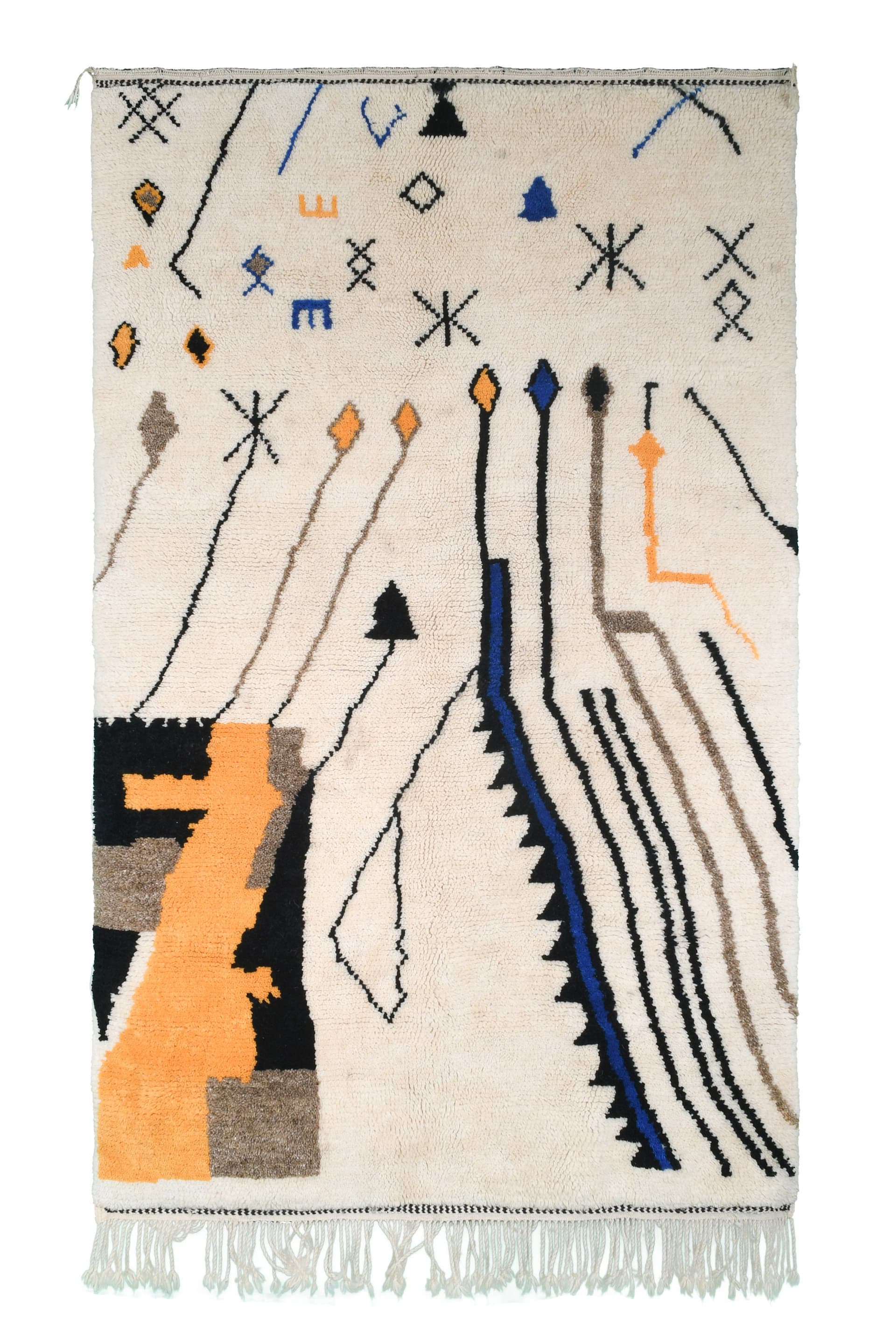 Ivory Blue Abstract Beni Ourain Rug