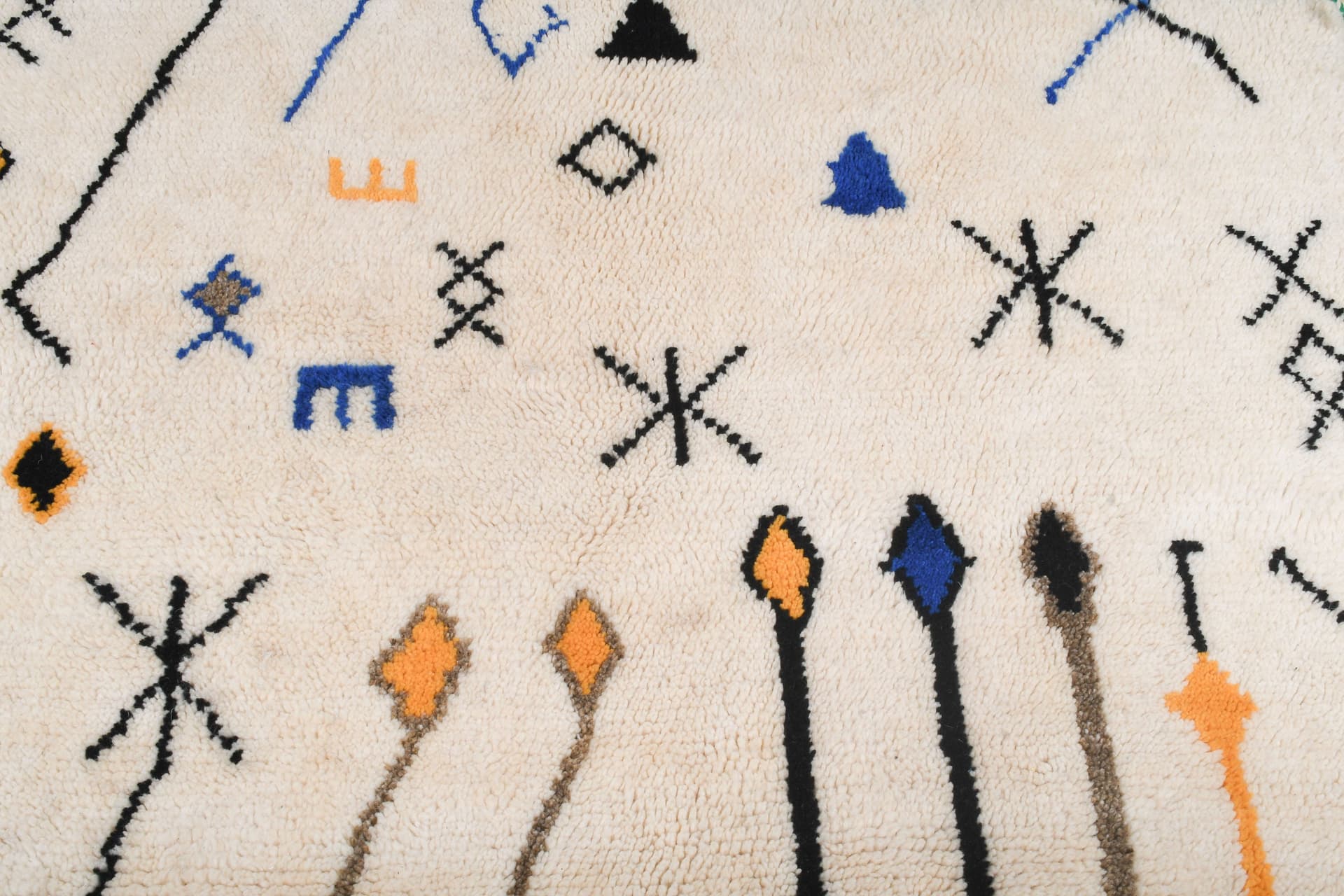 Ivory Blue Abstract Beni Ourain Rug