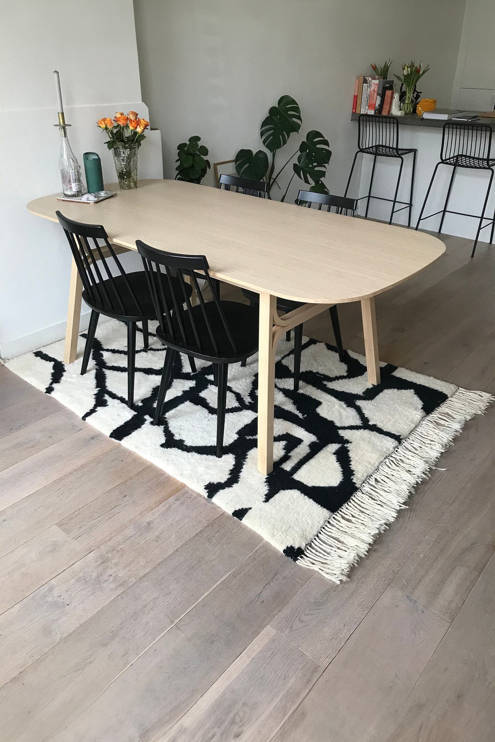 Moroccan Rug Beni Ourain 5x7 Wool Black Ivory Abstract Boho Living Room