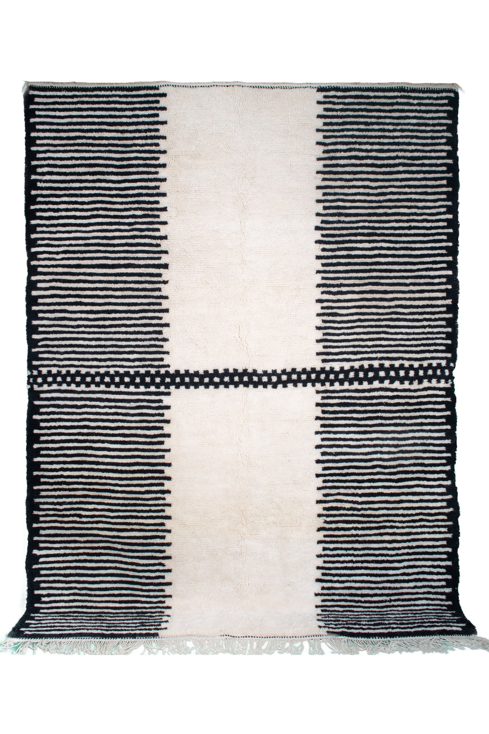 Moroccan Rug Beni Ourain 5x7 Wool Black Ivory Minimalist Living Room