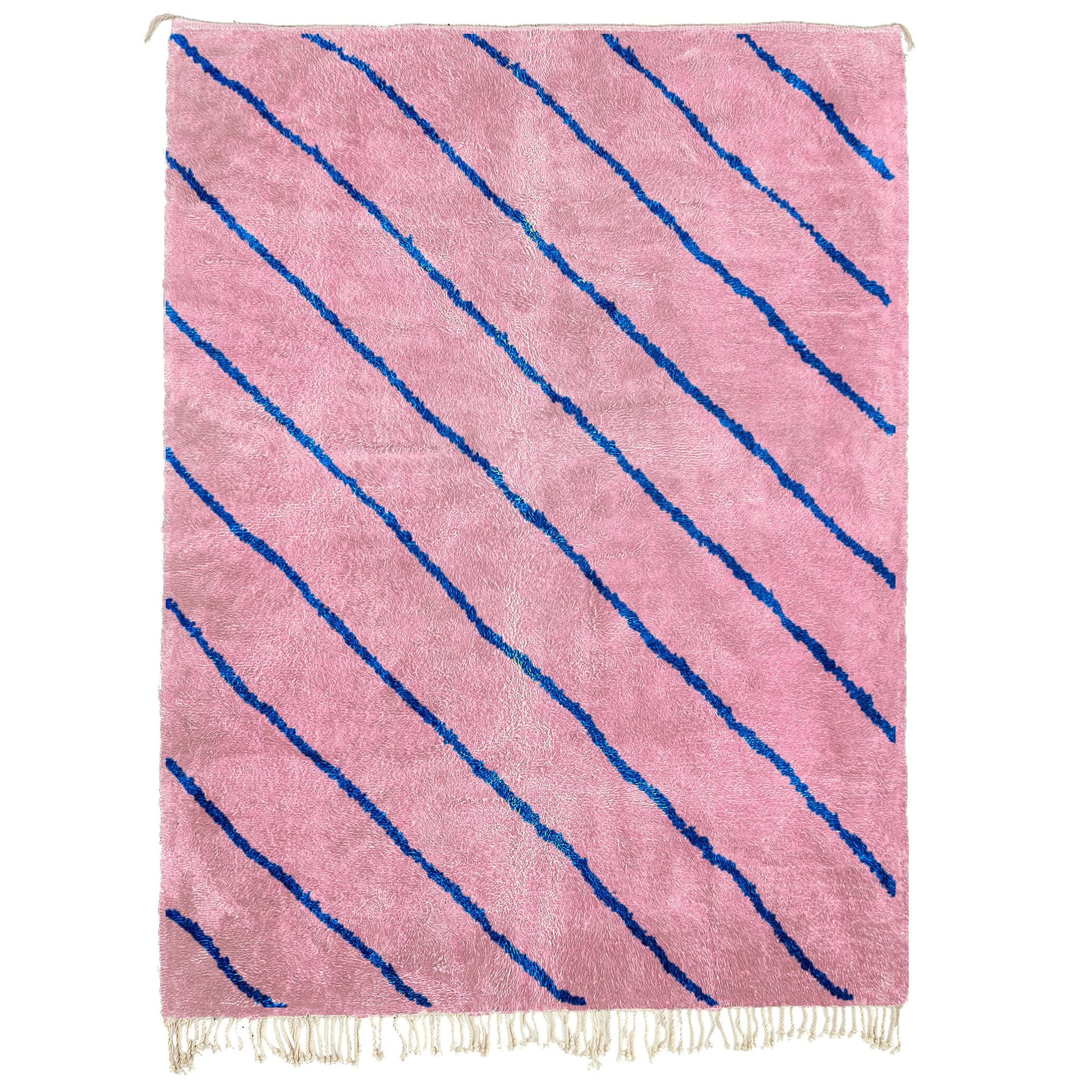 Pink Blue Striped Beni Mrirt Rug