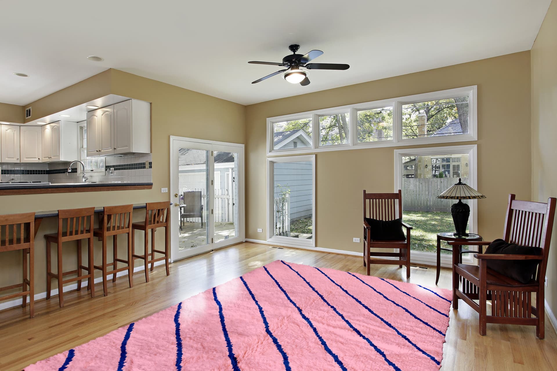 Pink Blue Striped Beni Mrirt Rug