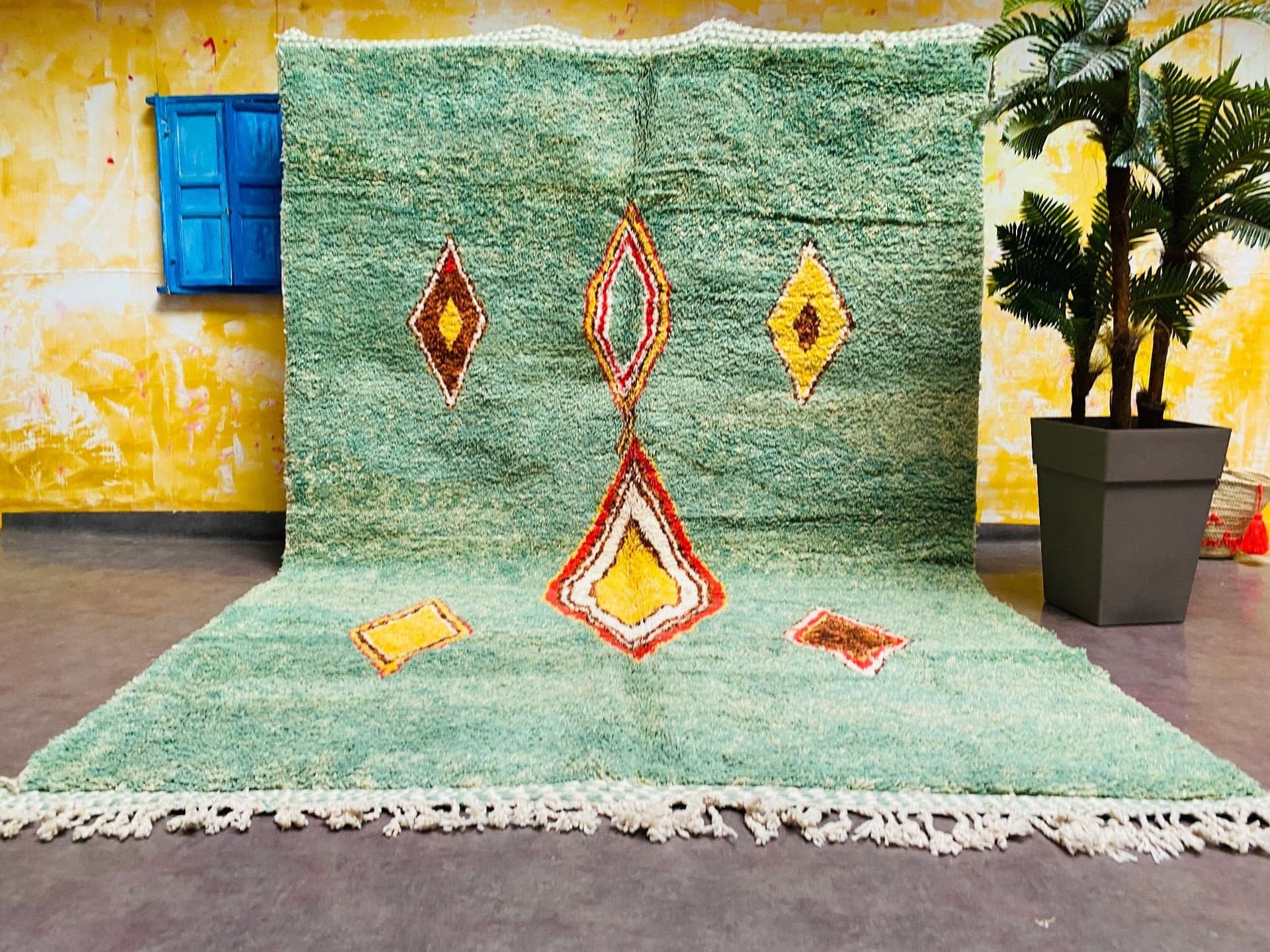 Green Lozenge Motif Rug