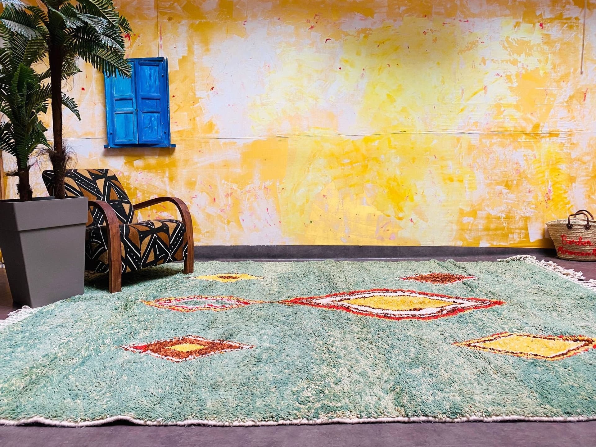 Green Lozenge Motif Rug
