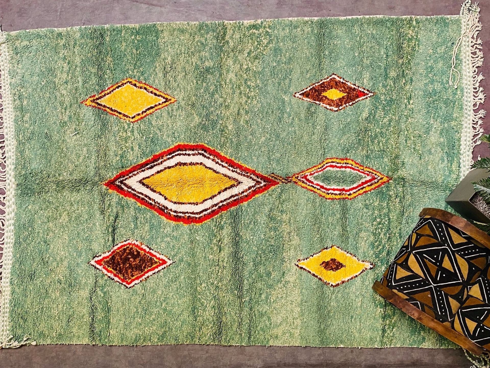 Green Lozenge Motif Rug