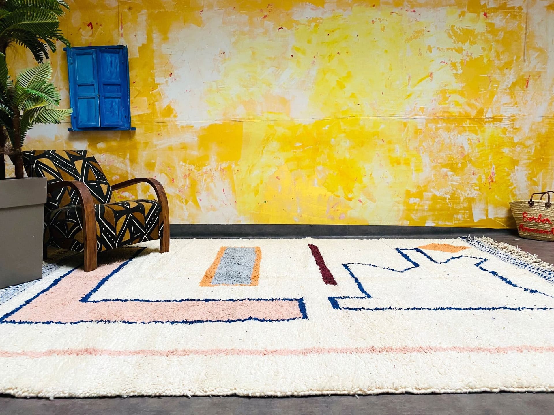 Neutral Linear Beni Ourain Rug