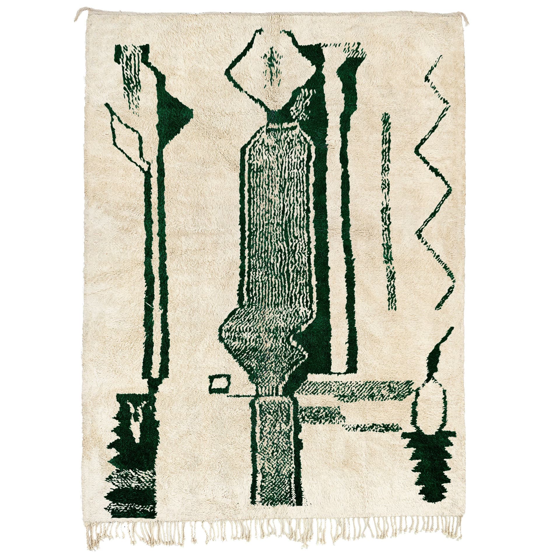 Ivory Green Abstract Beni Ourain Rug