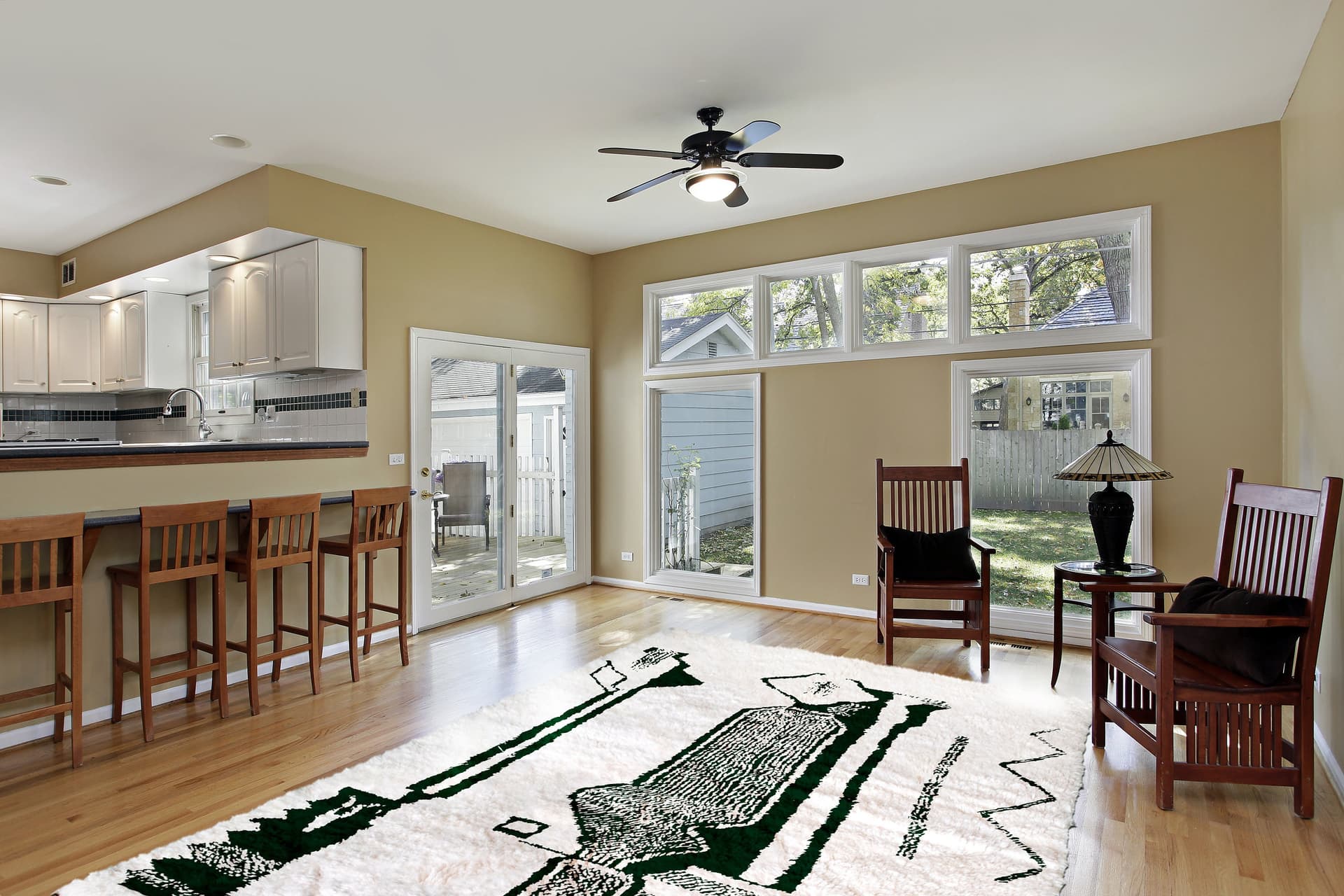 Ivory Green Abstract Beni Ourain Rug