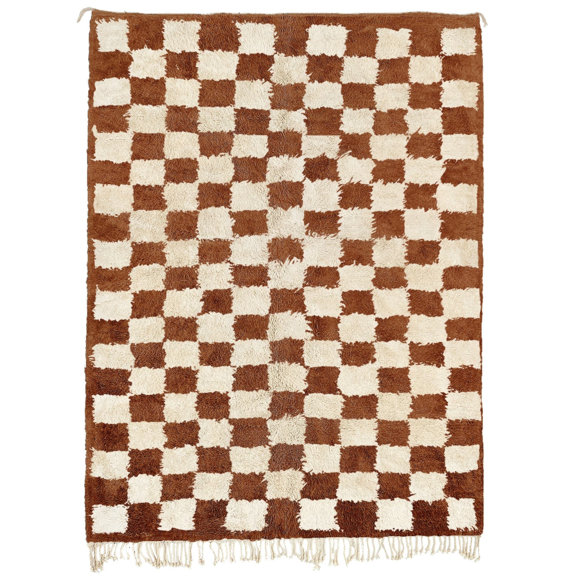 Brown Checkered Fringe Rug