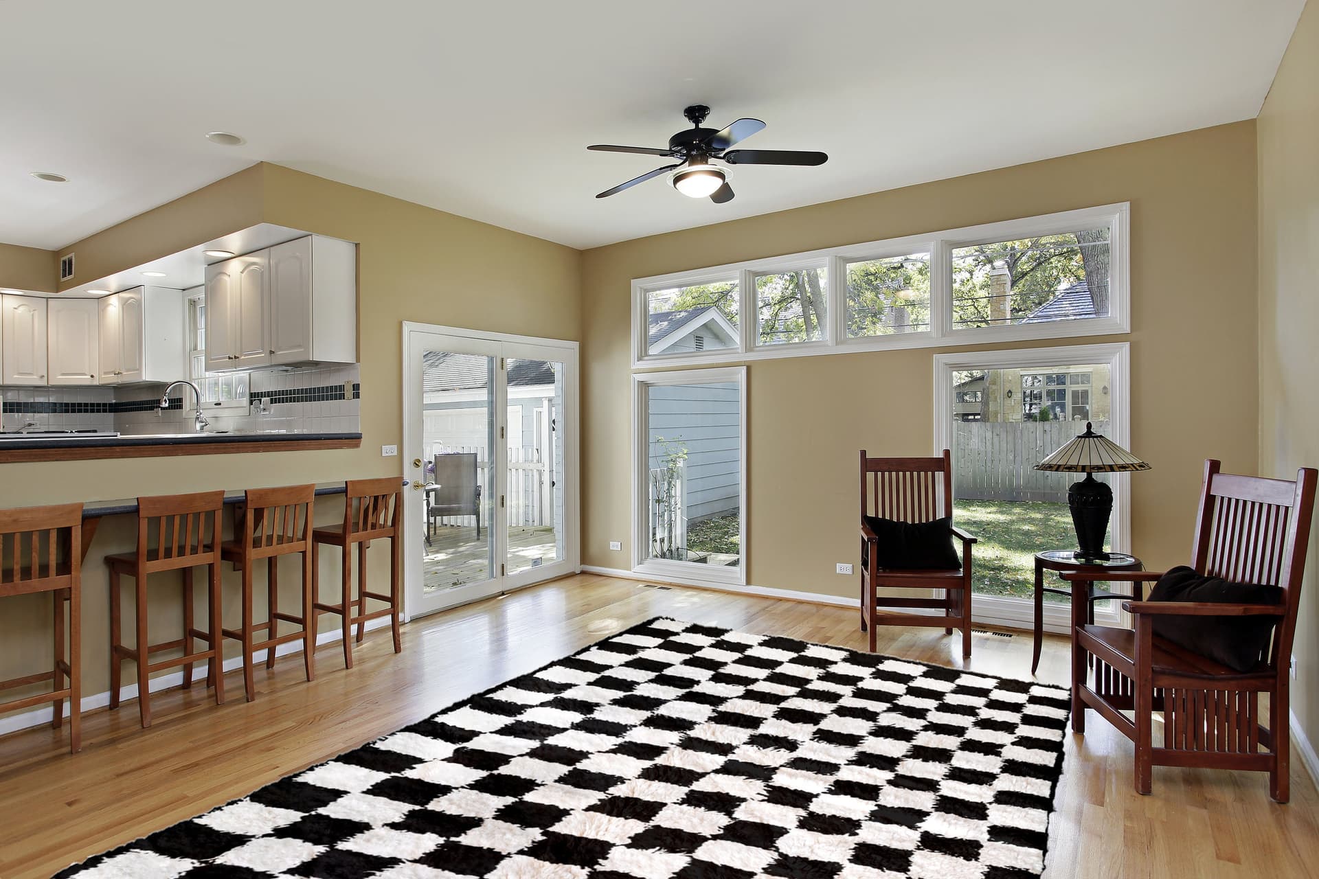 Black Ivory Checkered Fringe Rug