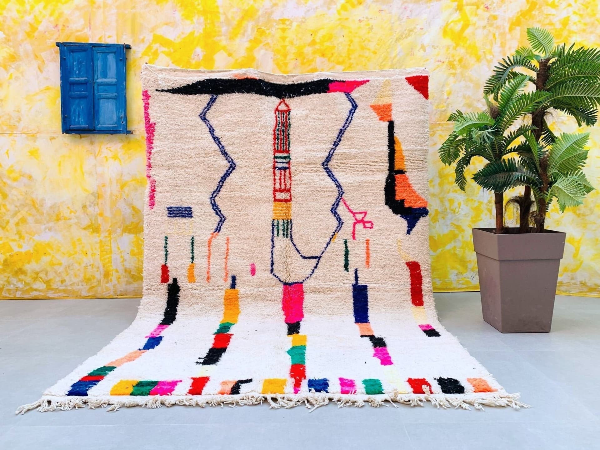 Neutral Abstract Line Beni Ourain Rug