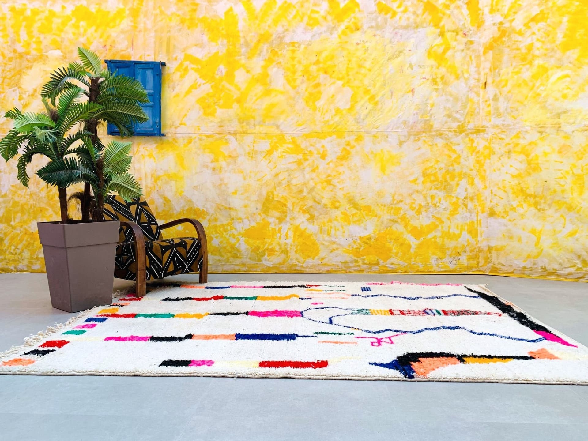 Neutral Abstract Line Beni Ourain Rug