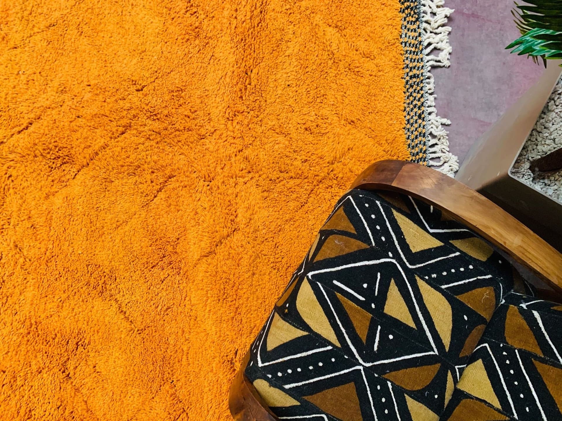 Orange Tasseled Beni Ourain Rug