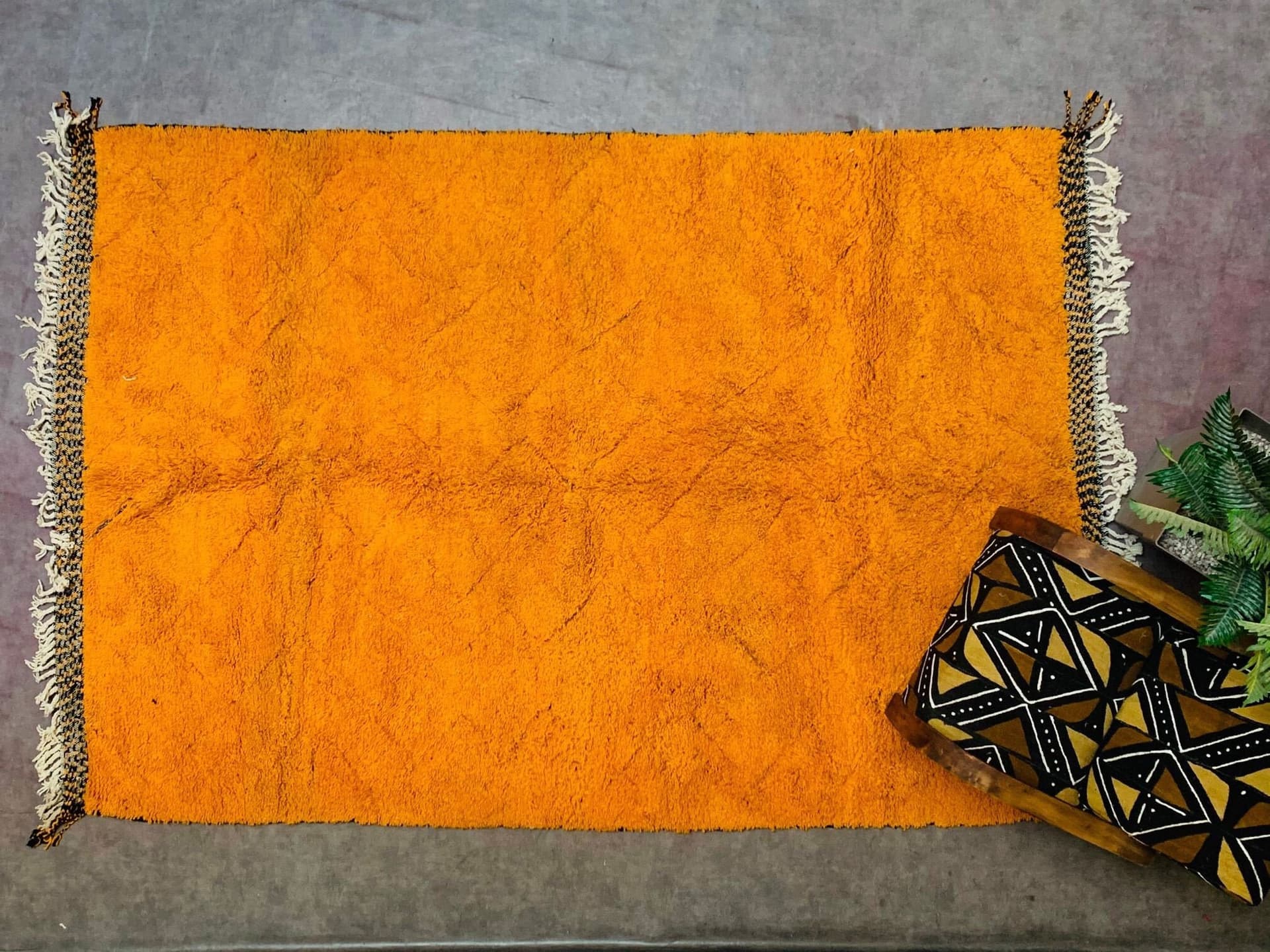 Orange Tasseled Beni Ourain Rug