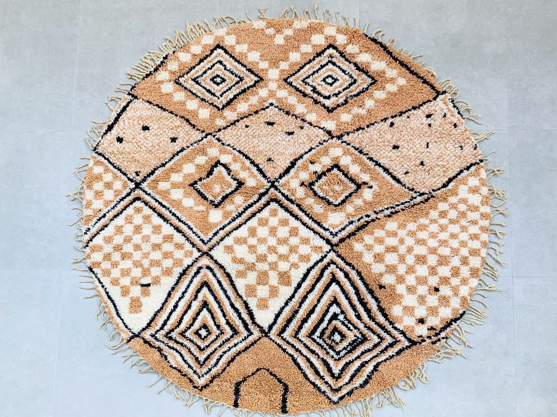 Neutral Geometric Round Beni Ourain Rug
