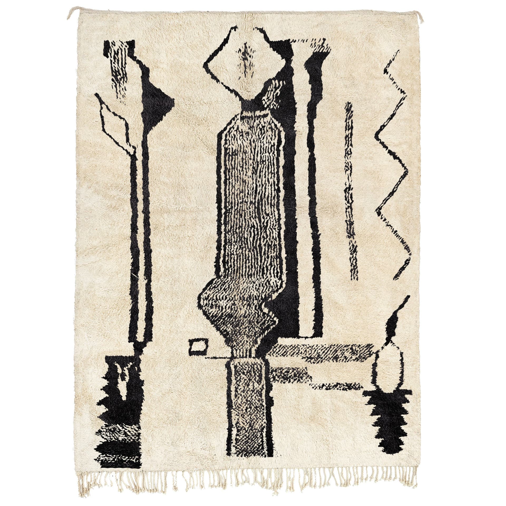 Ivory Abstract Line Beni Ourain Rug