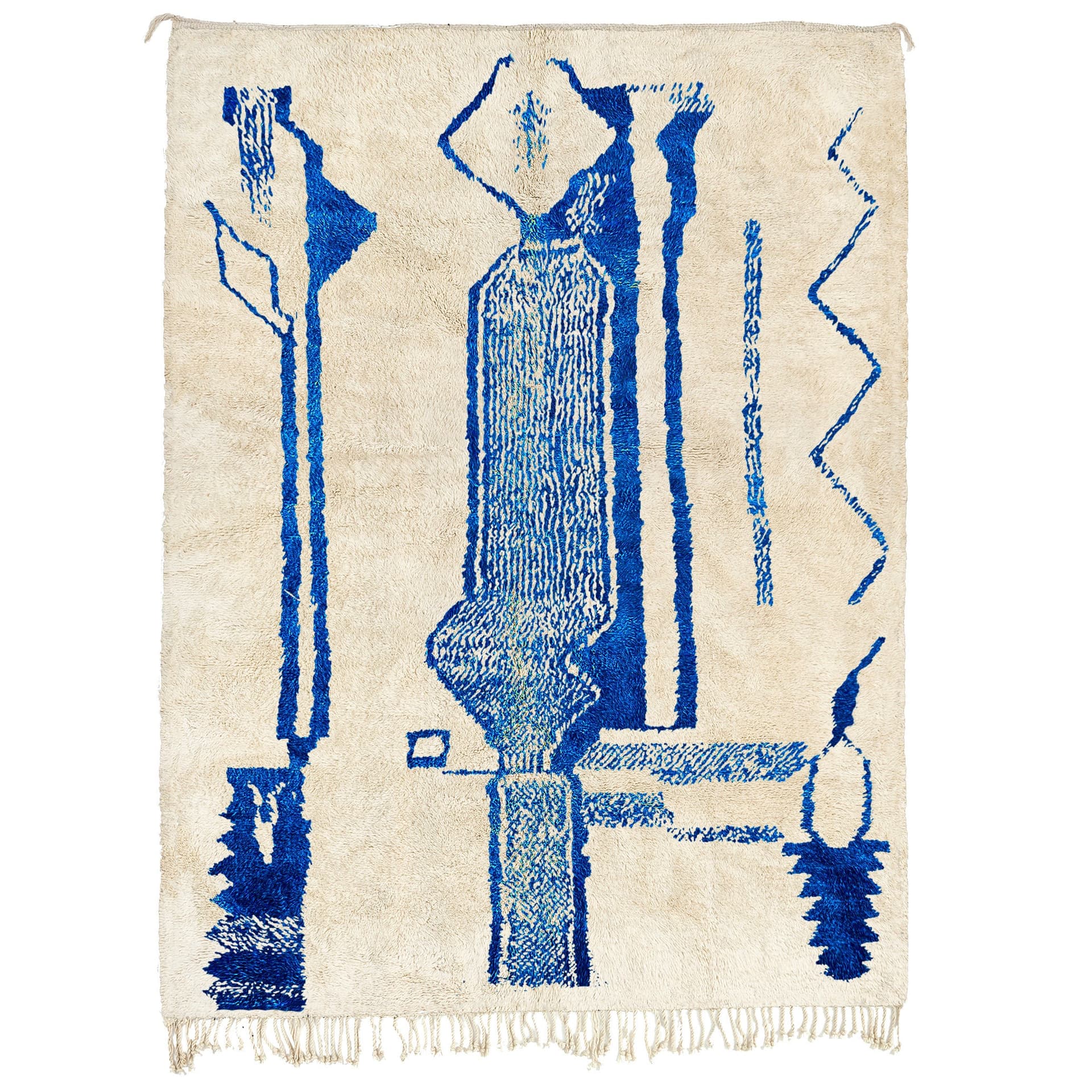 Ivory Blue Linear Beni Ourain Rug