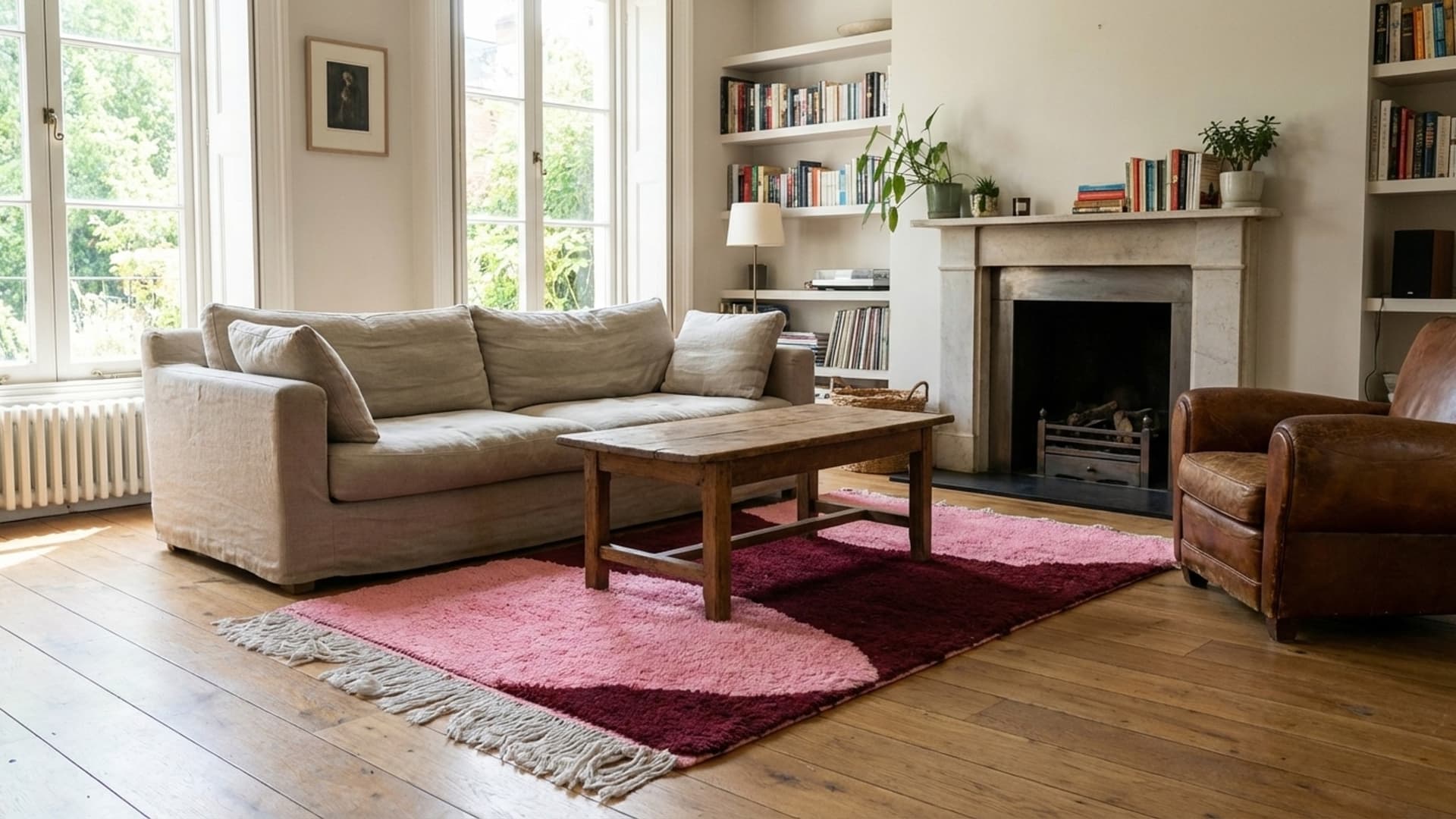 Moroccan Rug Mrirt 3x5 Wool Pink Burgundy Minimalist Living Room Berber