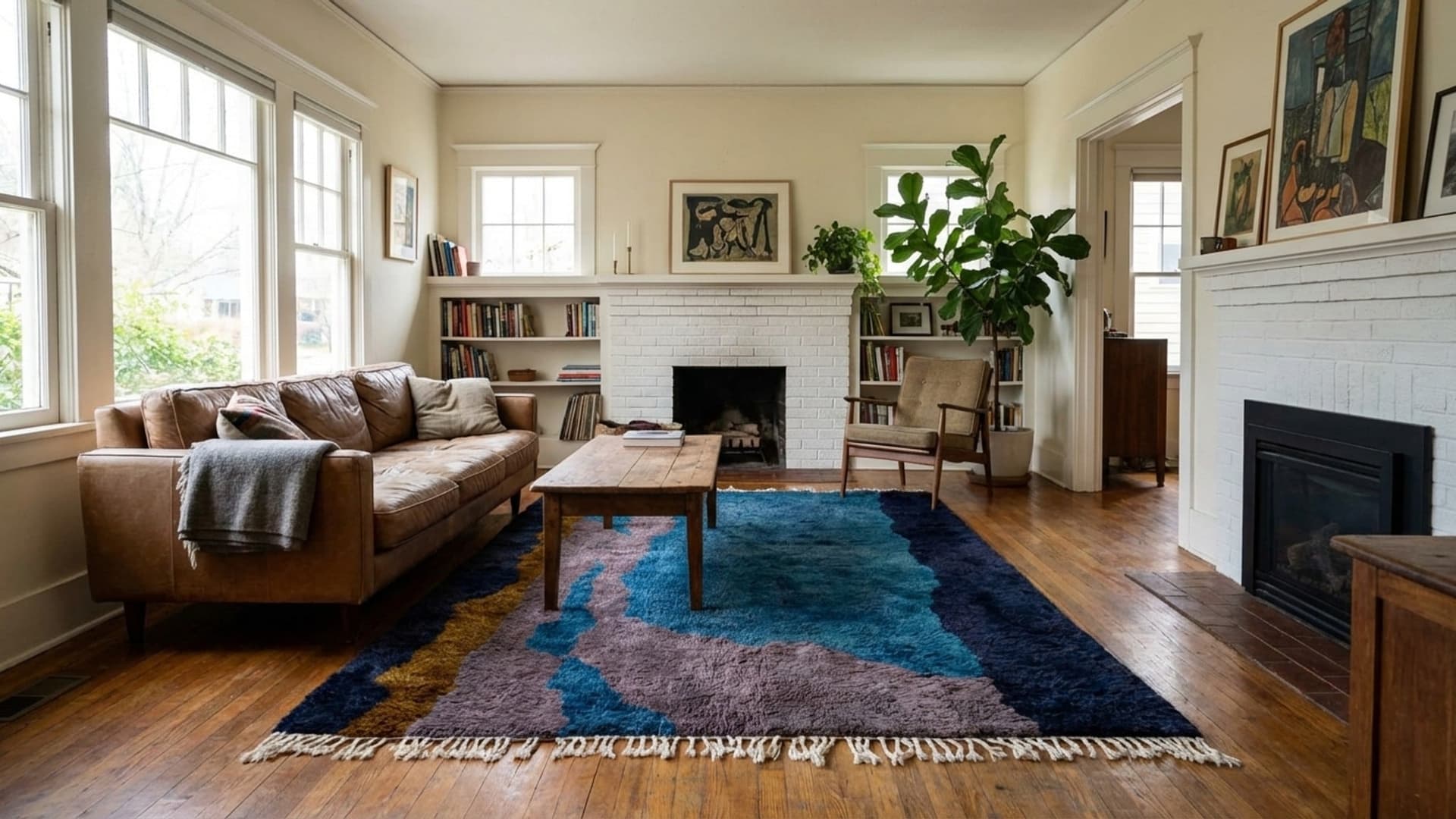 Moroccan Rug Mrirt 8x10 Wool Navy Teal Taupe Mustard Modern Boho Living Room