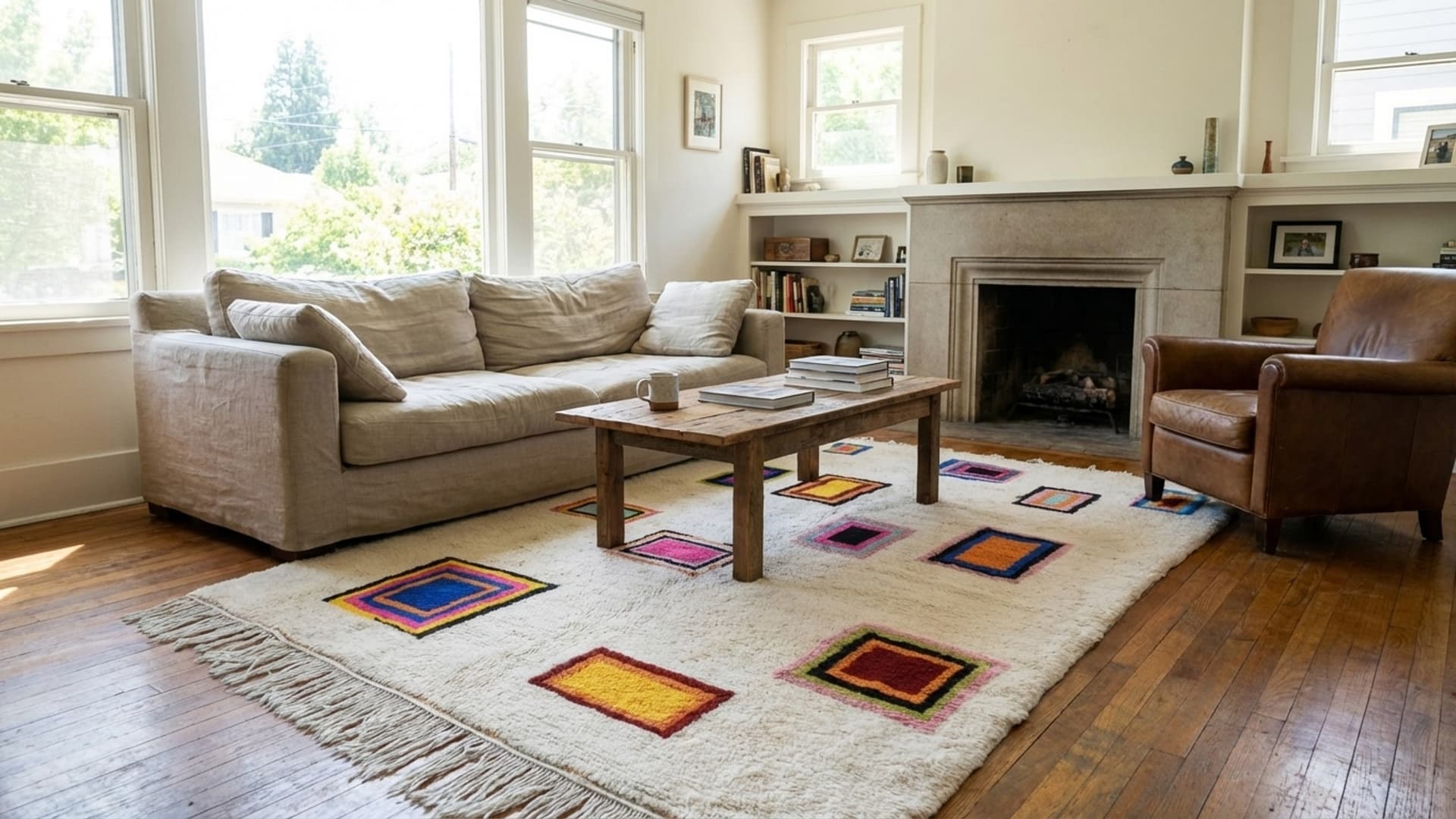 Tapis Marocain Fait Main en Laine Sur Mesure - Tapis de Salon et Chambre au Style Boho Géométrique Coloré - Mrirt