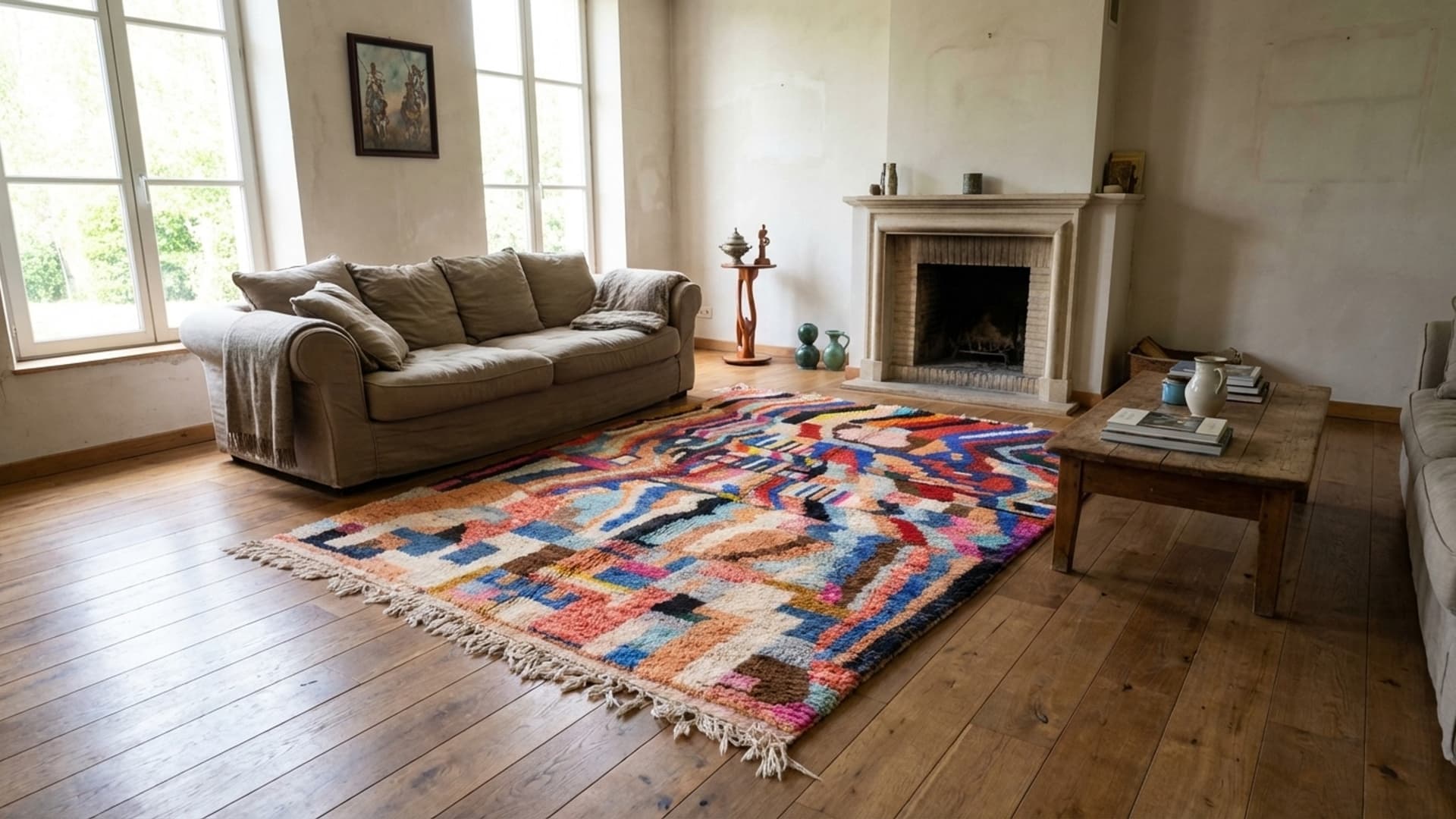 Alfombra Marroquí Hecha a Mano de Lana 6x8 - Colorida Alfombra Boho Moderna para Sala de Estar Dormitorio - Auténtico Mrirt Berber