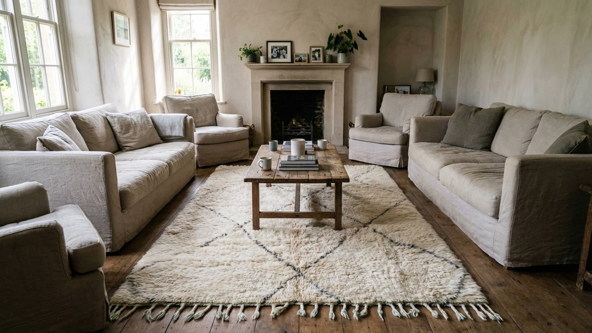 سجادة مغربية مصنوعة يدويًا من الصوف 6x9 - عاجي ومحايد سجادة منطقة بسيطة لغرفة المعيشة أو غرفة النوم - بني أورين