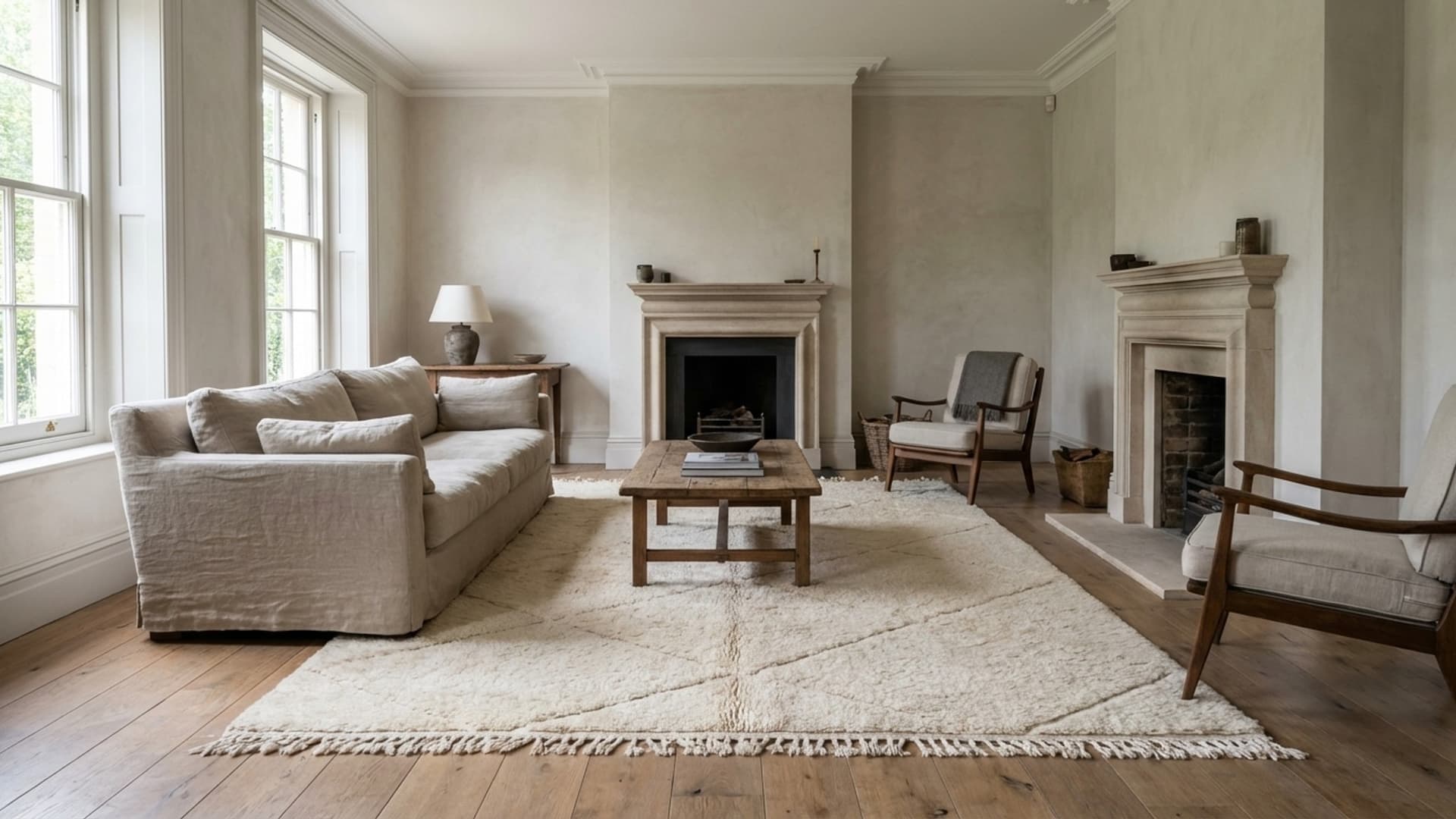 Moroccan Rug Handmade Wool 10x6 - Ivory Neutral Minimalist Boho Area Rug for Living Room Bedroom - Beni Ourain