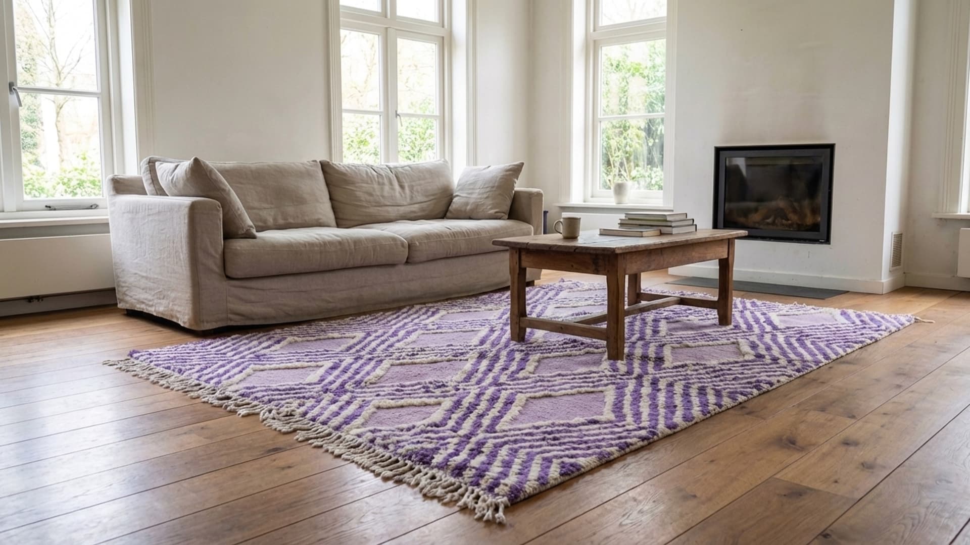 Marokkolainen Käsintehty Villa Matto 7x10 - Laventeli Purppura Neutraali Geometrinen Moderni Alue Matto Olohuoneeseen Makuuhuoneeseen - Mrirt