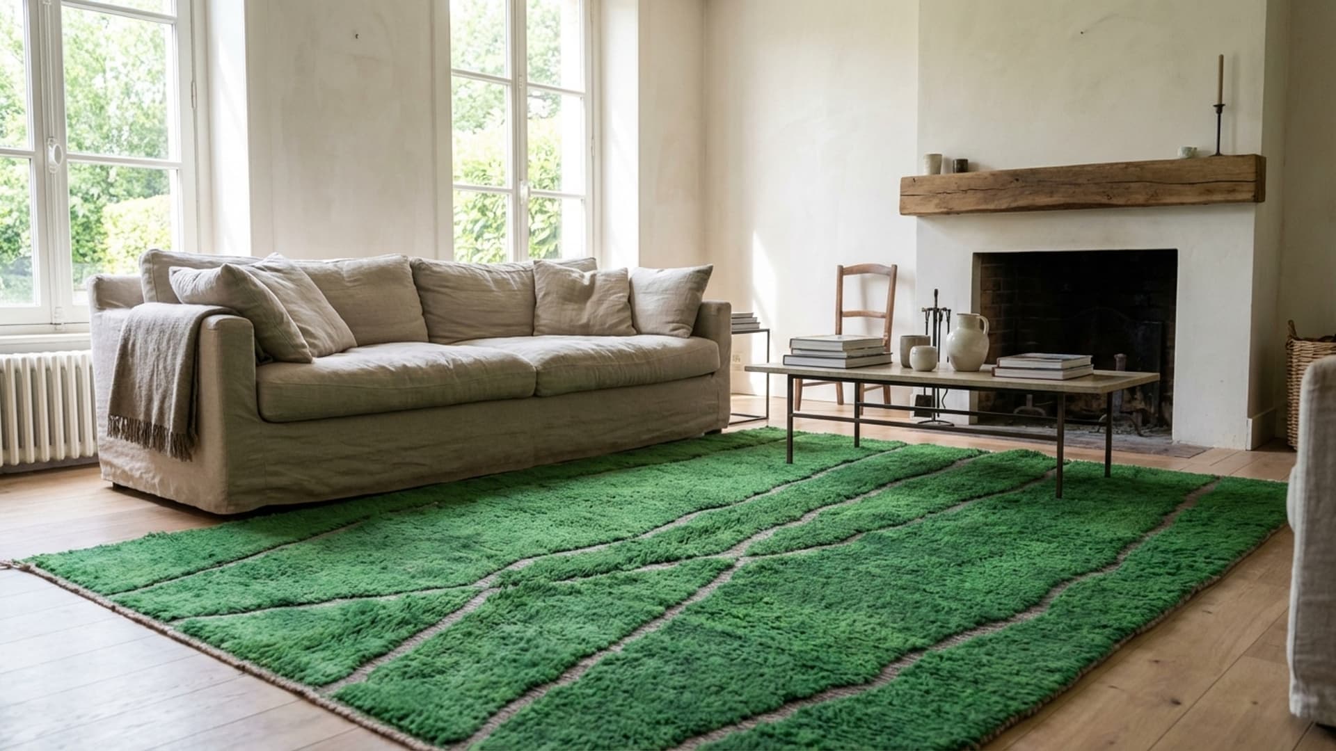 سجادة مغربية مصنوعة يدويًا من الصوف 7x10 - سجادة منطقة حديثة باللون الأخضر الزمردي لغرفة المعيشة وغرفة النوم - مرزيت بربري