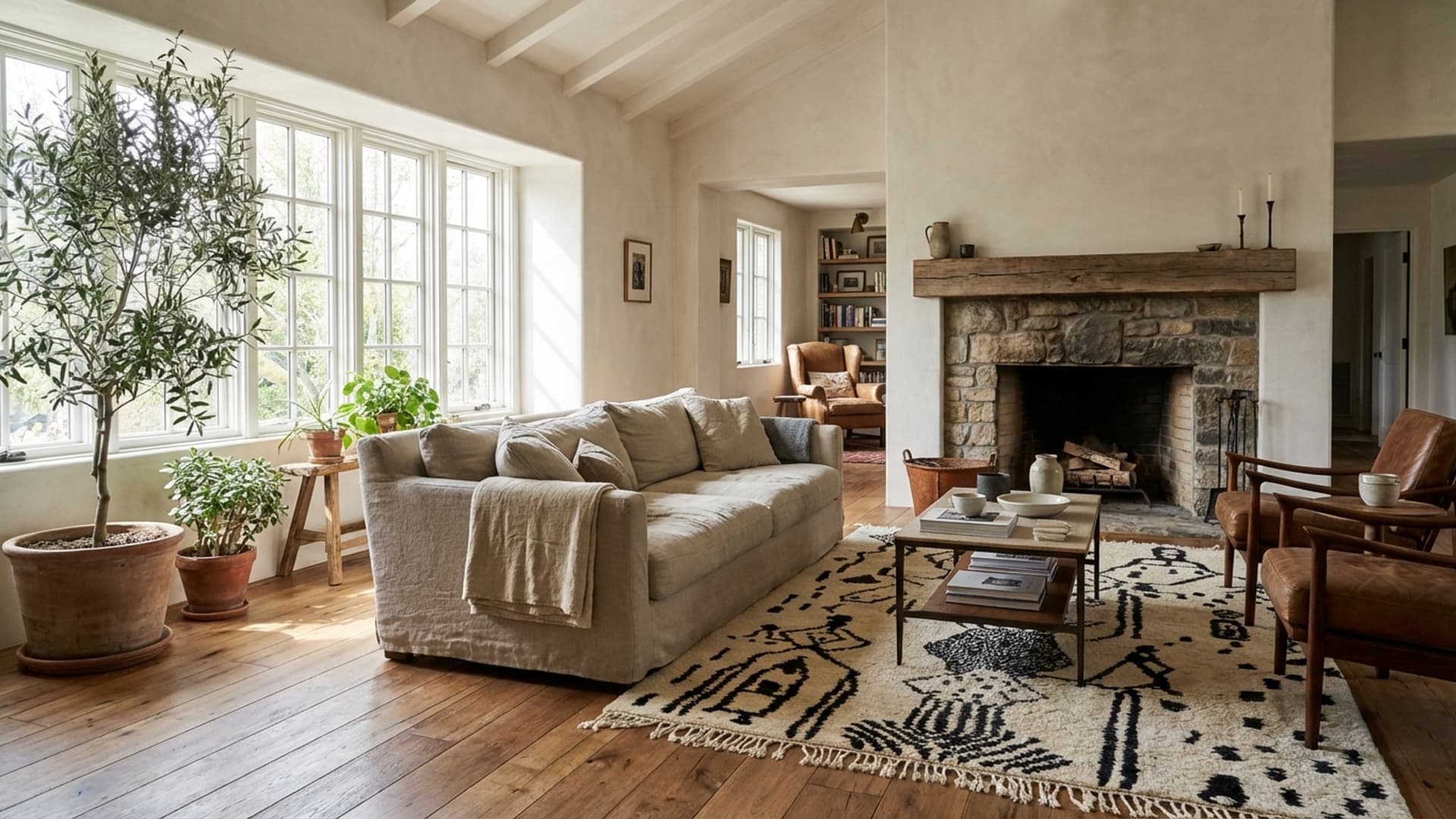 Marokkanischer Teppich Handgefertigt Wolle 8x10 - Ivory Schwarz Moderner Boho Teppich für Wohnzimmer Schlafzimmer - Berber