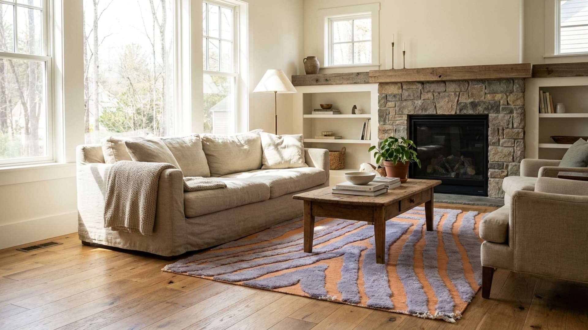 Marokkanischer Teppich Handgefertigt Wolle 7x10 - Orange Grau Moderner Boho Teppich für Wohnzimmer Schlafzimmer - Berber