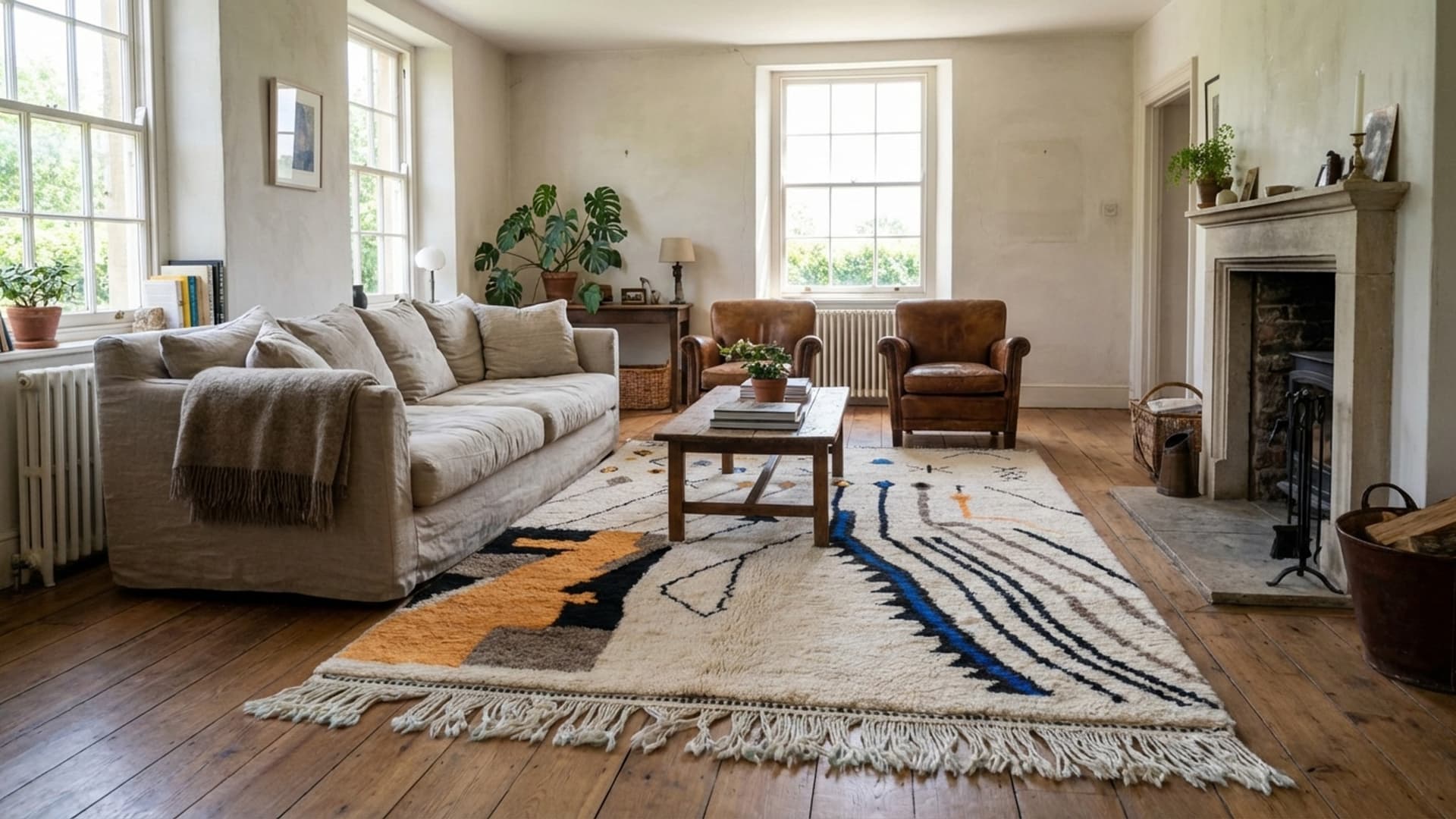 Moroccan Rug Handmade Wool 5x8 - Ivory Neutral Modern Boho Area Rug for Living Room Bedroom - Berber Style