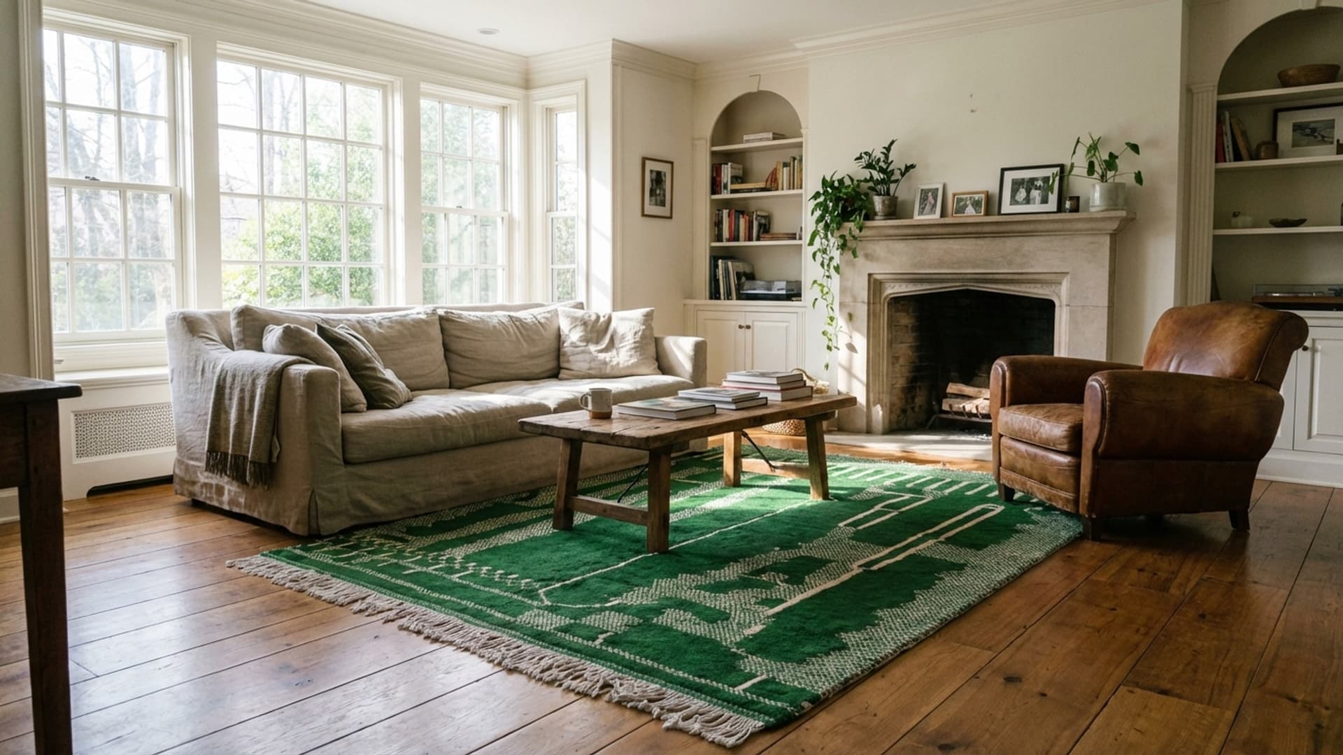 Marokkanischer Teppich Handgefertigt Wolle 8x10 - Smaragdgrüner Abstrakter Teppich für Wohnzimmer, Moderner Boho Schlafzimmerteppich