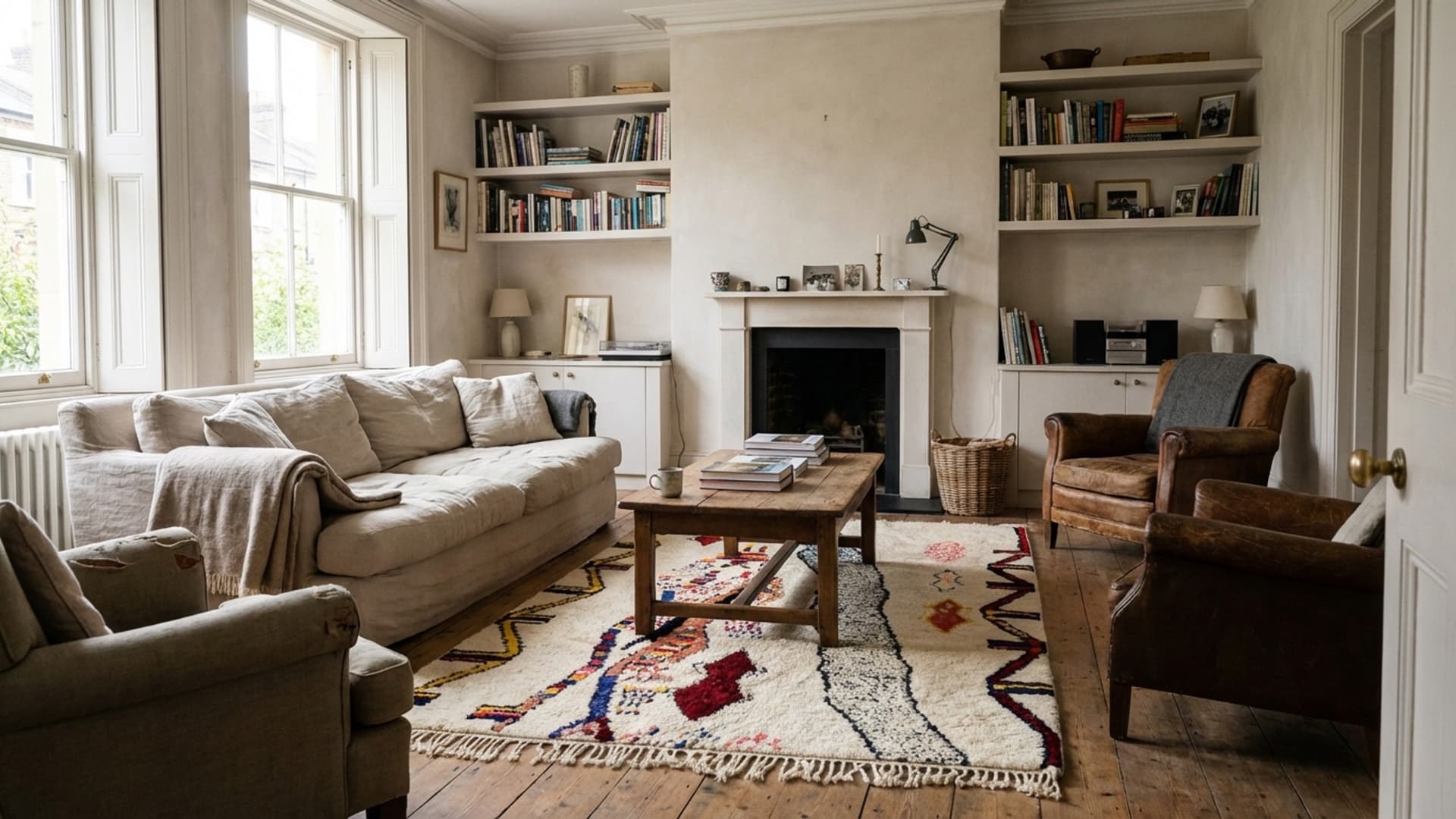 Alfombra Marroquí Hecha a Mano de Lana 8x10 - Alfombra Abstracta Neutra Marfil Boho para Sala de Estar y Dormitorio - Estilo Berber