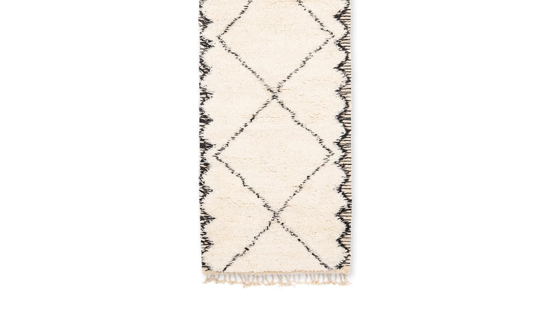 Moroccan Rug Handmade Wool - Ivory Black Minimalist Runner Area Rug for Hallway Entryway Bedroom Beni Ourain