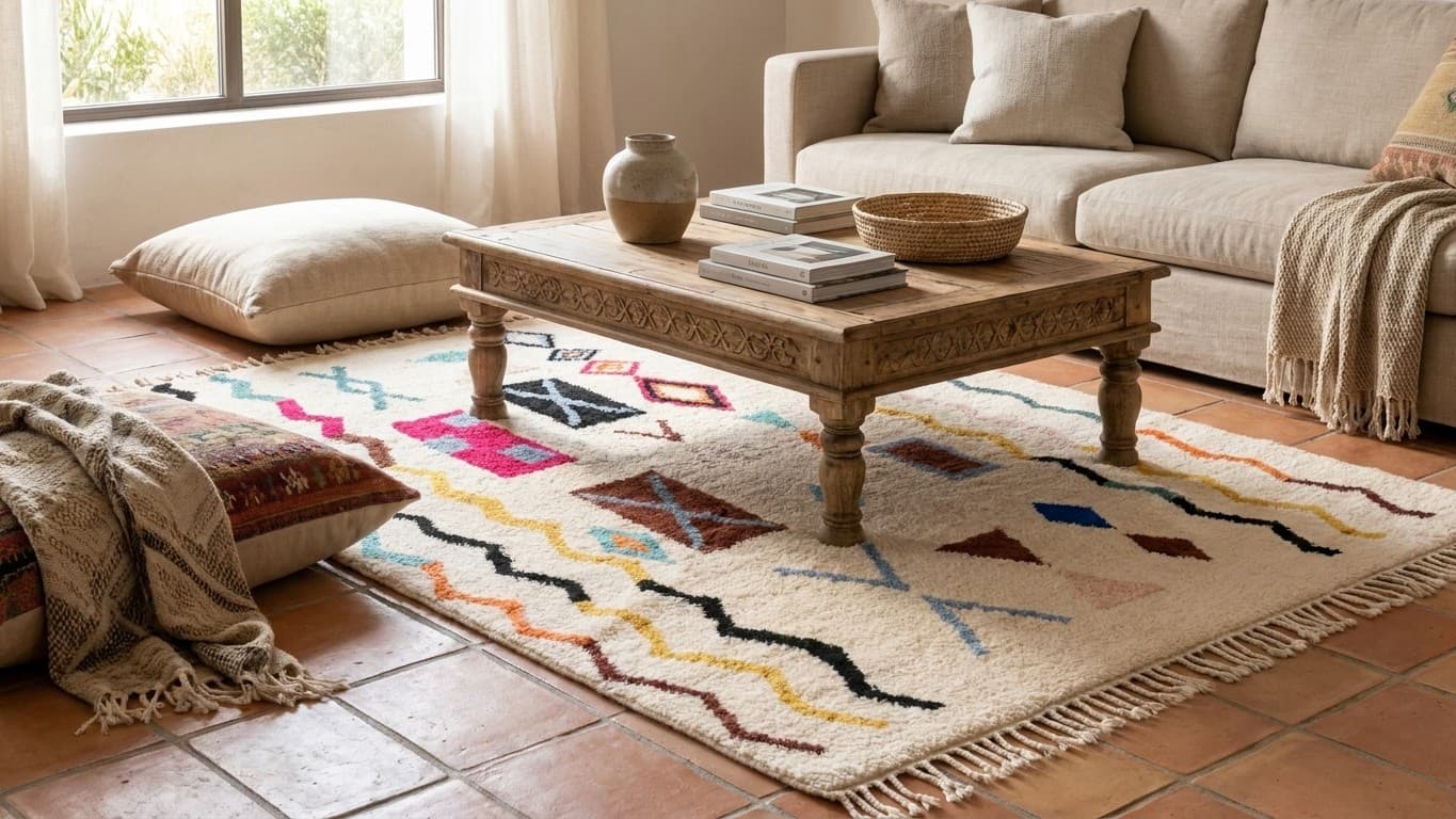 Handmade Wool Rug Boho Living Room Decor