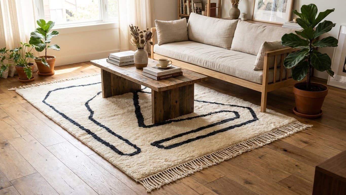 Handmade Wool Rug Custom Size Boho Beni Mrirt Living Room