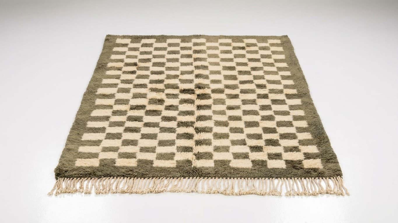 Handmade Wool Beni Mrirt Rug Custom Size Boho Living Room